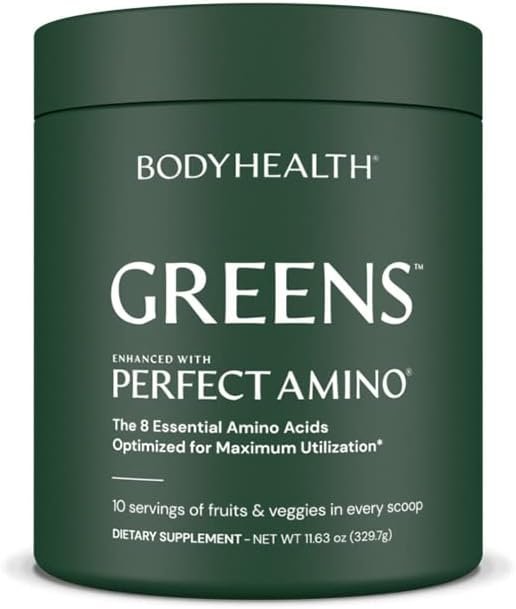 BodyHealth Perfect Greens Formula (30 Svgs) Daily Superfood Green Apple Smoothie Powder with Vegetables, Fruit, Antioxidants, Prebiotics, Probiotics, Fiber, and PerfectAmino Protein