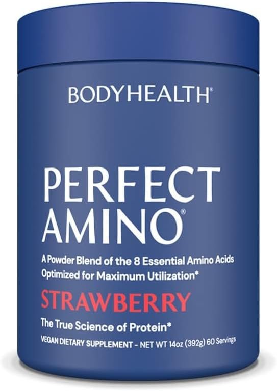 BodyHealth PerfectAmino Powder - BCAA and EAA Powder for Pre and Post Workout - Amino Acid Energy Drink Powder for Men and Women to Support Lean Muscle and Recovery - Strawberry - 60 Servings