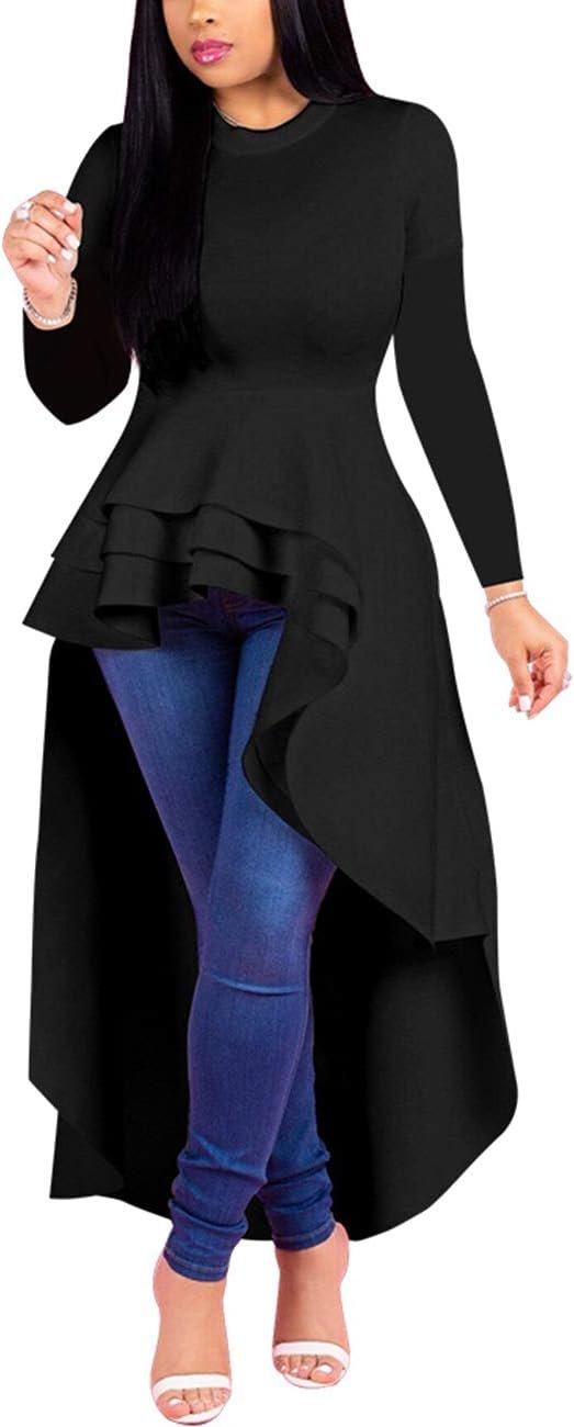 Lrady Womens Casual Shirt Dress High Low Ruffle Blouse Asymmetrical Peplum Tops Long Tunic Dresses 6 Lrady Womens Casual Shirt Dress High Low Ruffle Blouse Asymmetrical Peplum Tops Long Tunic Dresses - Image 6