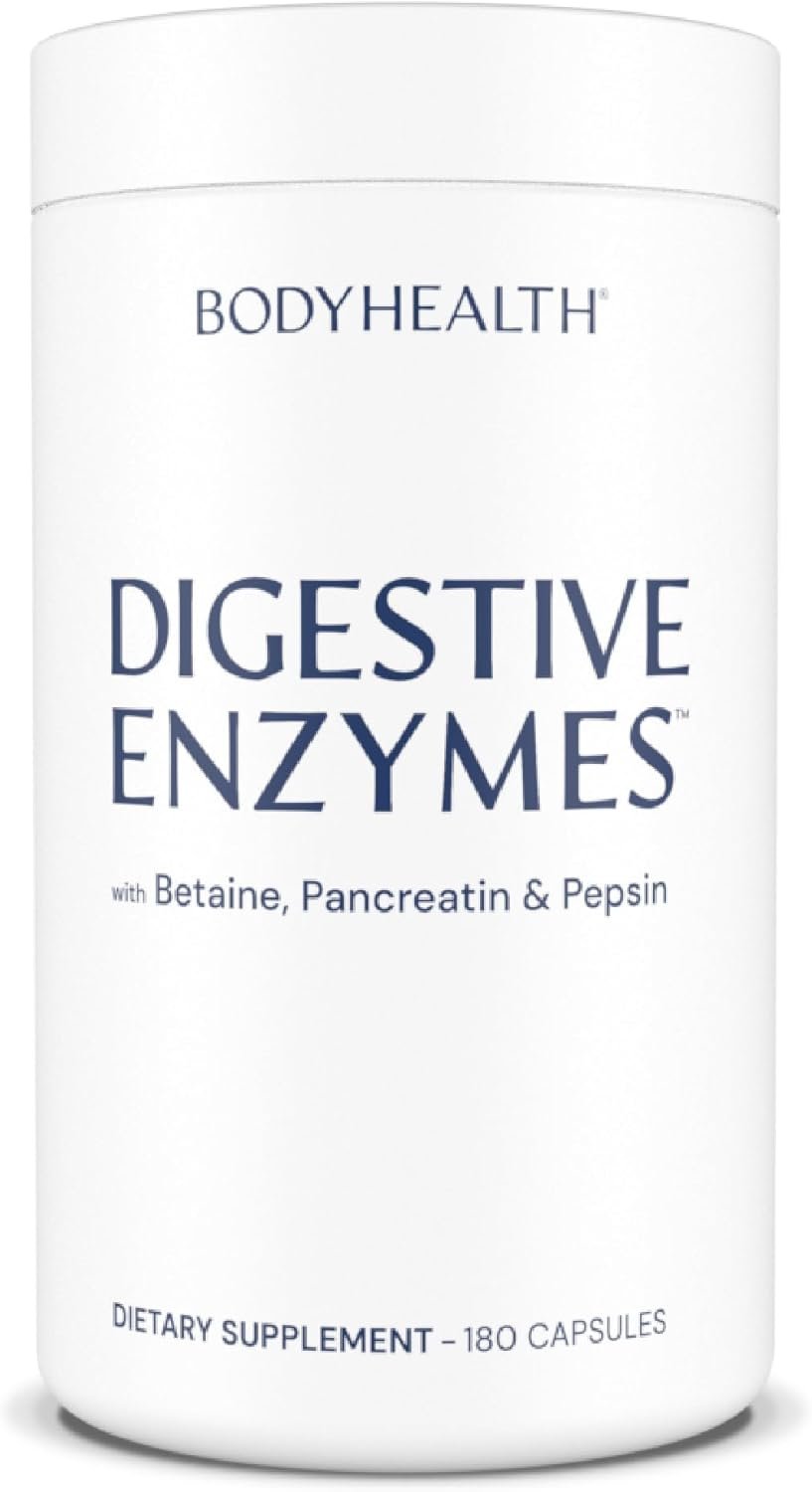 BodyHealth Digestive Enzymes Full Spectrum Digestive Support (180 caps), Betaine, Pepsin, Pancreatin BPP Loaded with Enzymes and Probiotics, Relief for Stomach Bloating, Heartburn, Gas, Constipation