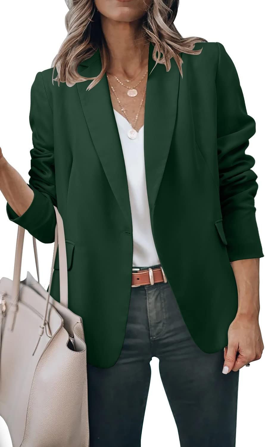 ZDLONG Women's Casual Lightweight Blazer Jacket Suits Lapel Long Sleeve for Daily/Work