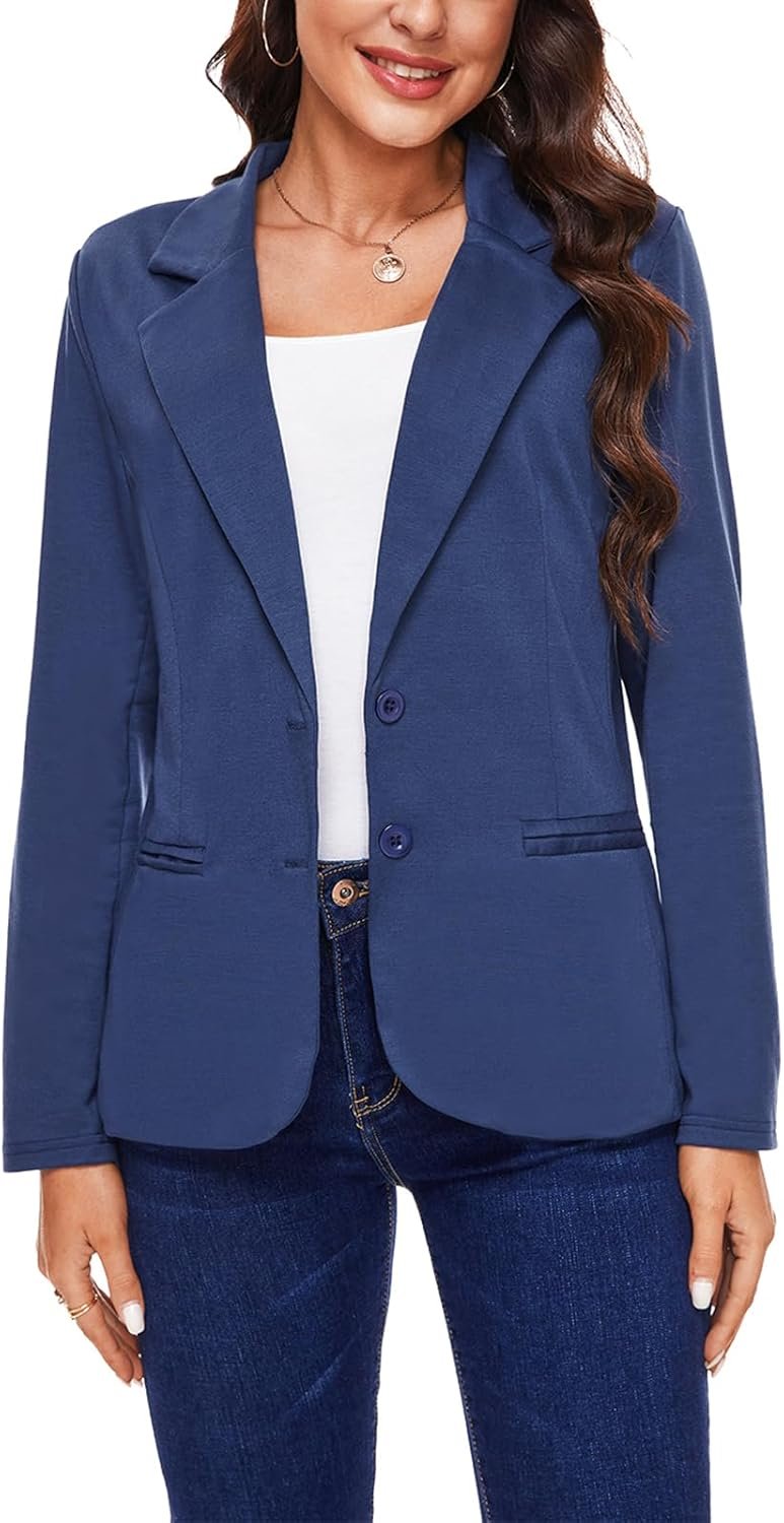 MINTLIMIT Women Long Sleeve Blazer Button Front Work Casual Office Lapel Suit Jacket Lightweight Knit Blazers with Pockets