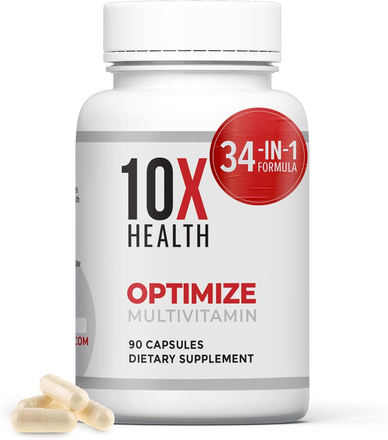 10X Health Optimize Methylated Multivitamin for Men & Women - 34 in 1 Formula with 800 mcg of Vitamin B12, Vitamin E, 5-MTHF, B Complex, NAC, Magnesium & Zinc Multivitamins - 90 Capsules