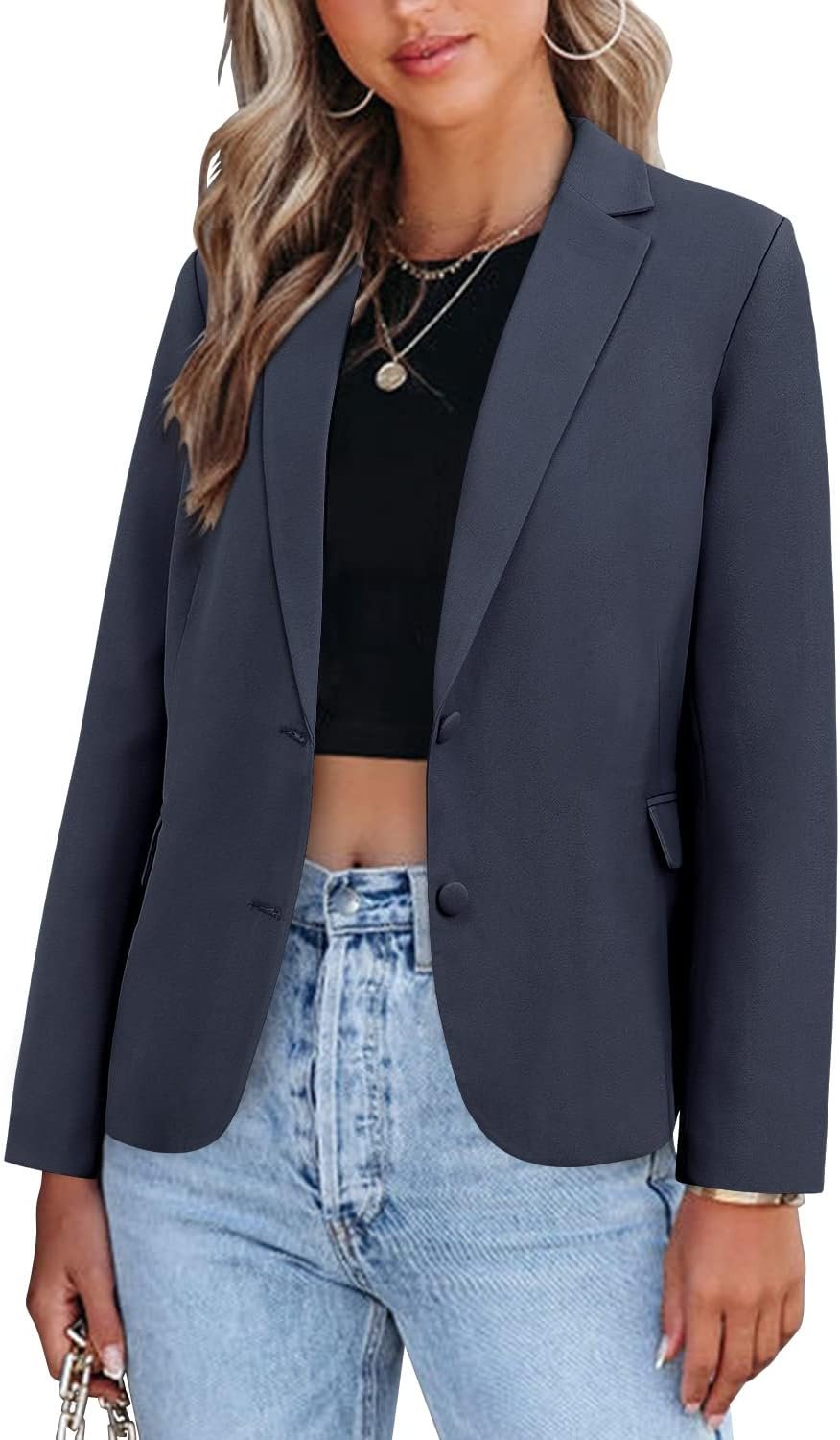 ZDLONG Women's Casual Blazer Suit Jackets Long Sleeve Open Front with Button Pockets