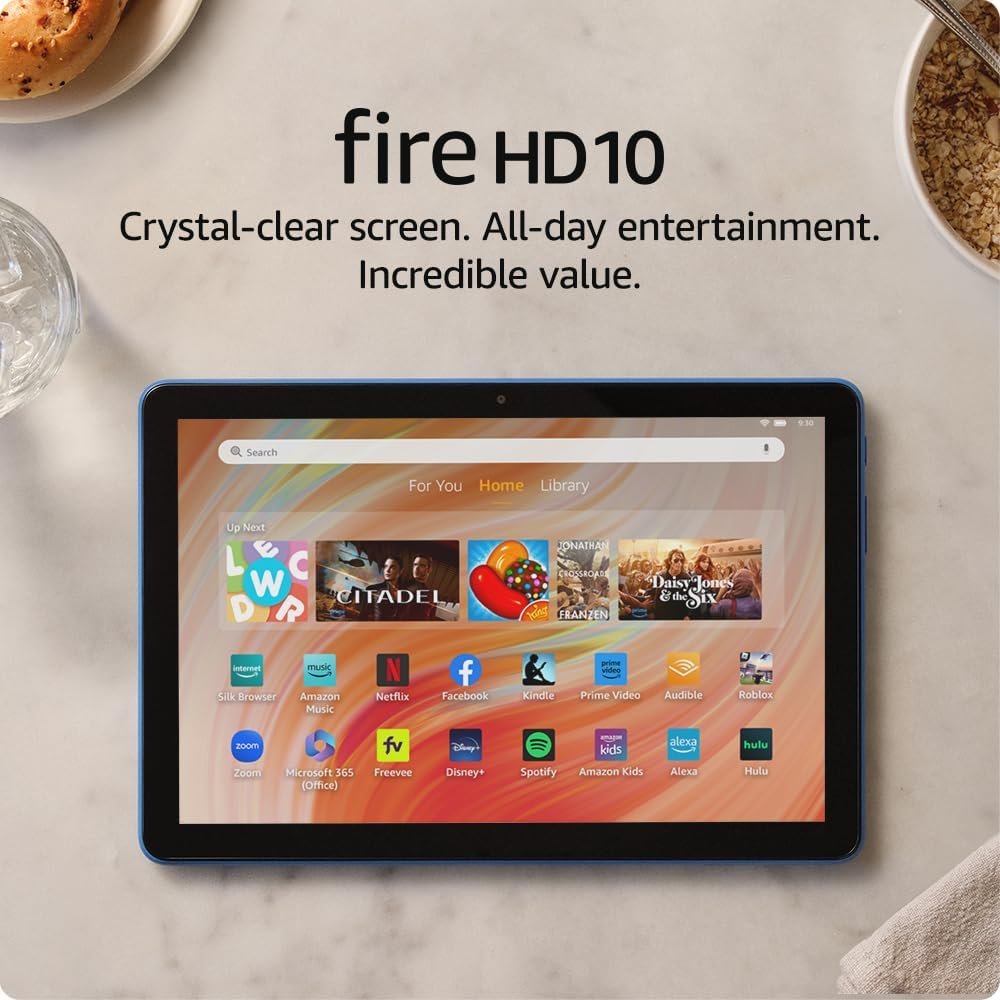 Amazon Fire HD 10 tablet (newest model) built for relaxation, 10.1" vibrant Full HD screen, octa-core processor, 3 GB RAM, 64 GB, Ocean, without lockscreen ads