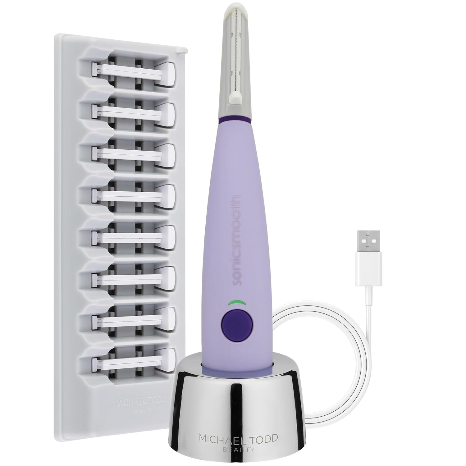 Michael Todd Beauty - Sonicsmooth – SONIC Technology Dermaplaning Tool - 2 in 1 Women’s Facial Exfoliation & Peach Fuzz Hair Removal System with 8 Weeks of Safety Edges