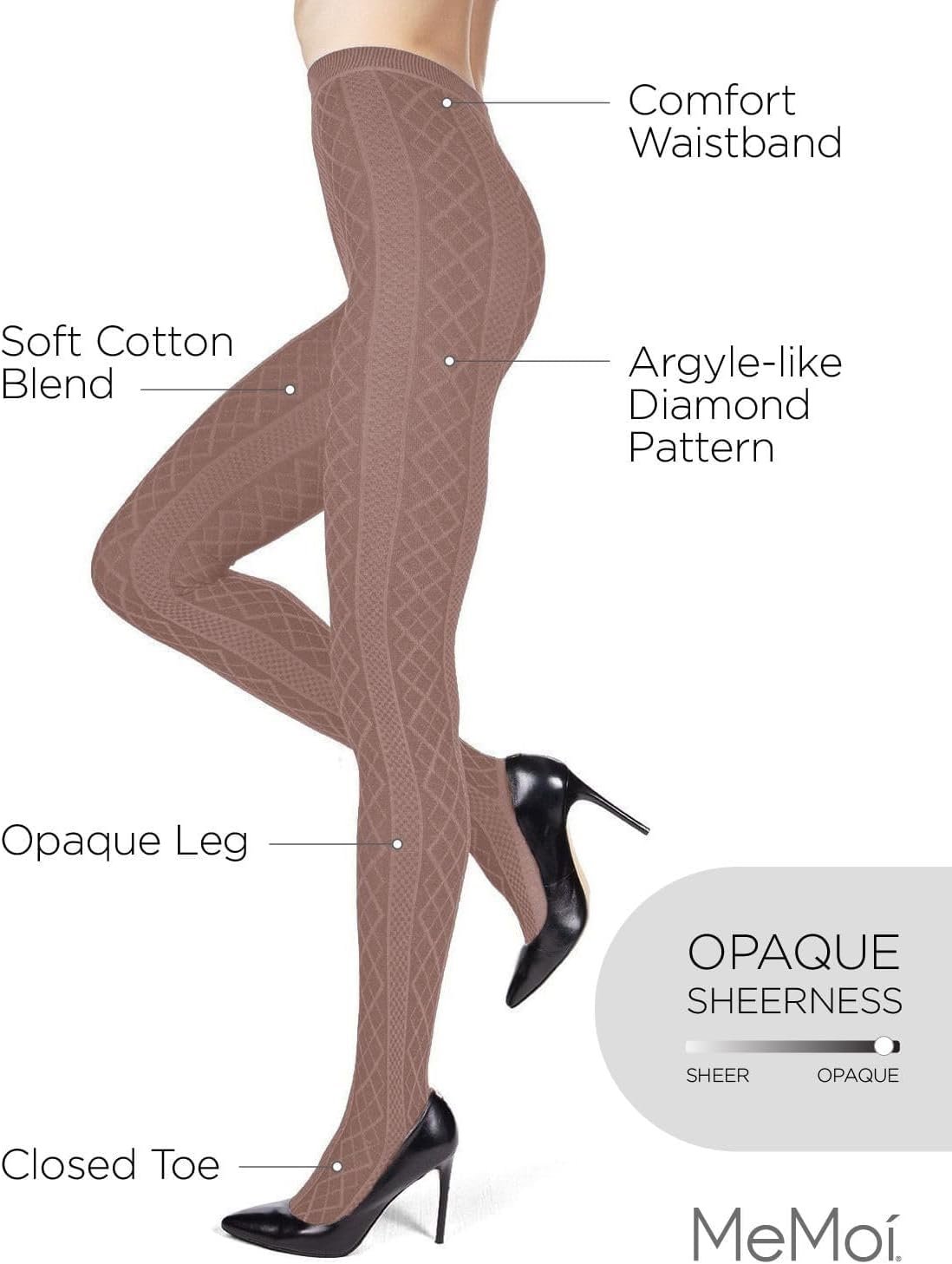 MeMoi Juneau Diamonds Cotton Tights for Women, Cozy Sweater Tights, Warm and Elegant Womens Tights - Sizes Small to X-Large 3 MeMoi Juneau Diamonds Cotton Tights for Women, Cozy Sweater Tights, Warm and Elegant Womens Tights - Sizes Small to X-Large - Image 3