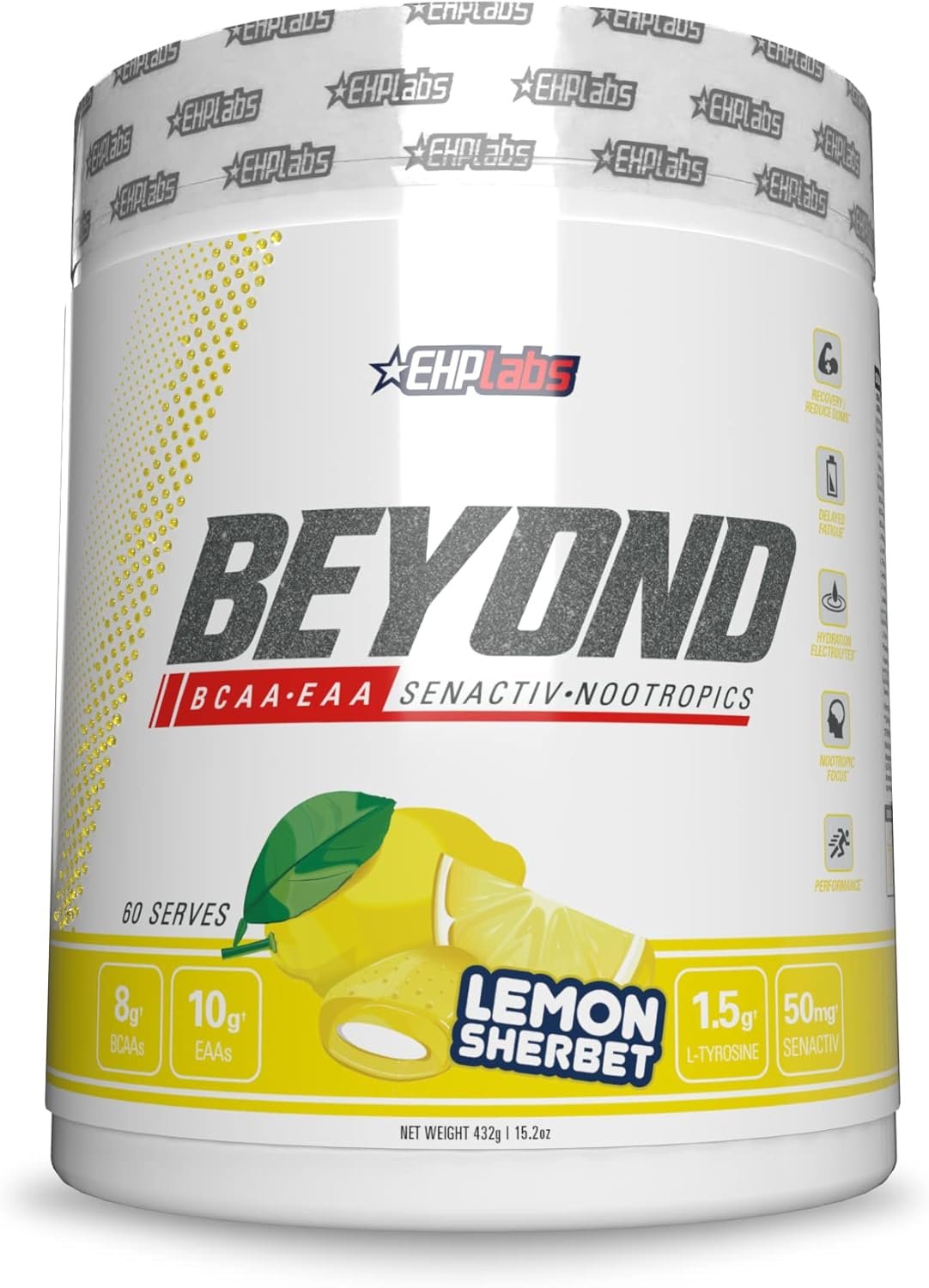 EHP Labs Beyond BCAA Powder Amino Acids Post Workout Recovery - BCAAs Essential Amino Acids EAA Supplements Powder - 10g Amino Acids Supplement for Muscle Recovery, 60 Servings (Lemon Sherbet)