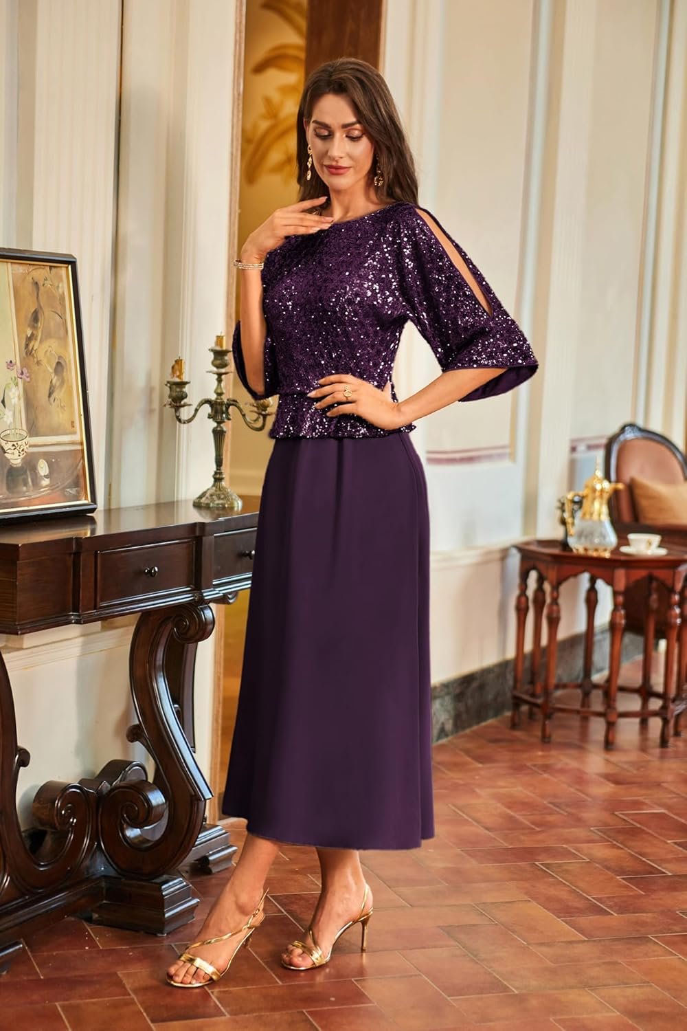 GRACE KARIN Sequin Dress for Women 2024 Mother of The Bride Dresses Wedding Guest Formal Chiffon Evening Gown 2 GRACE KARIN Sequin Dress for Women 2024 Mother of The Bride Dresses Wedding Guest Formal Chiffon Evening Gown - Image 2