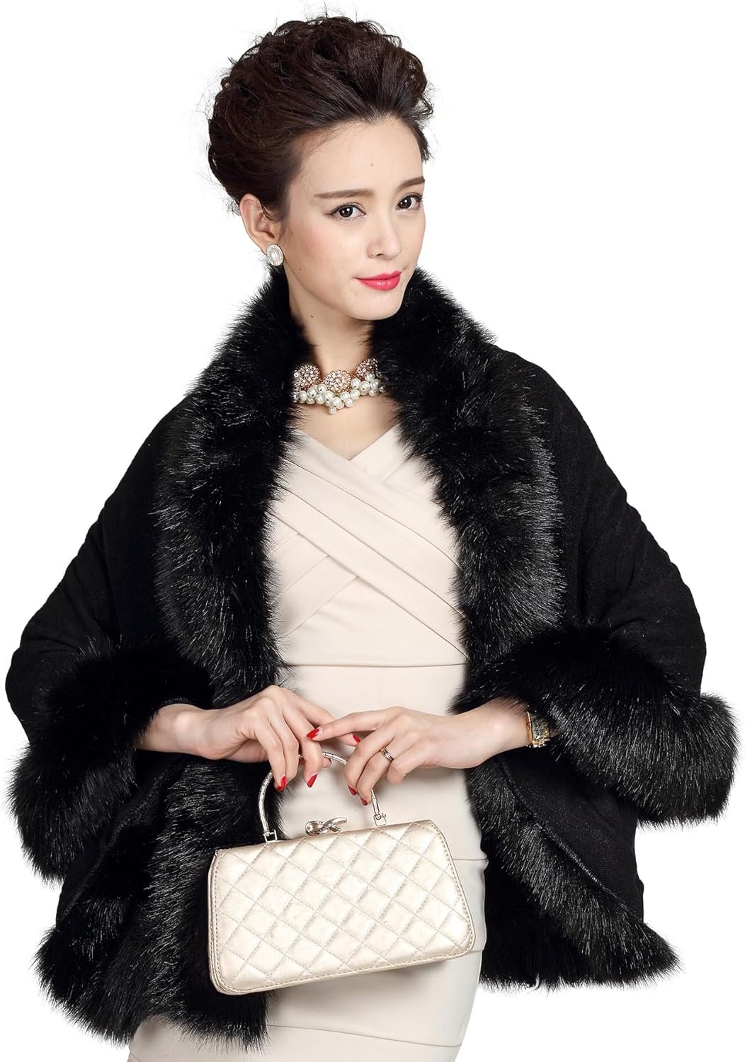 ELFJOY Bridal Faux Fur Shawl White Fur Coat Women Faux Fur Wrap for Evening Dresses Luxury Fur Cape for Wedding Evening Party 3 ELFJOY Bridal Faux Fur Shawl White Fur Coat Women Faux Fur Wrap for Evening Dresses Luxury Fur Cape for Wedding Evening Party - Image 3