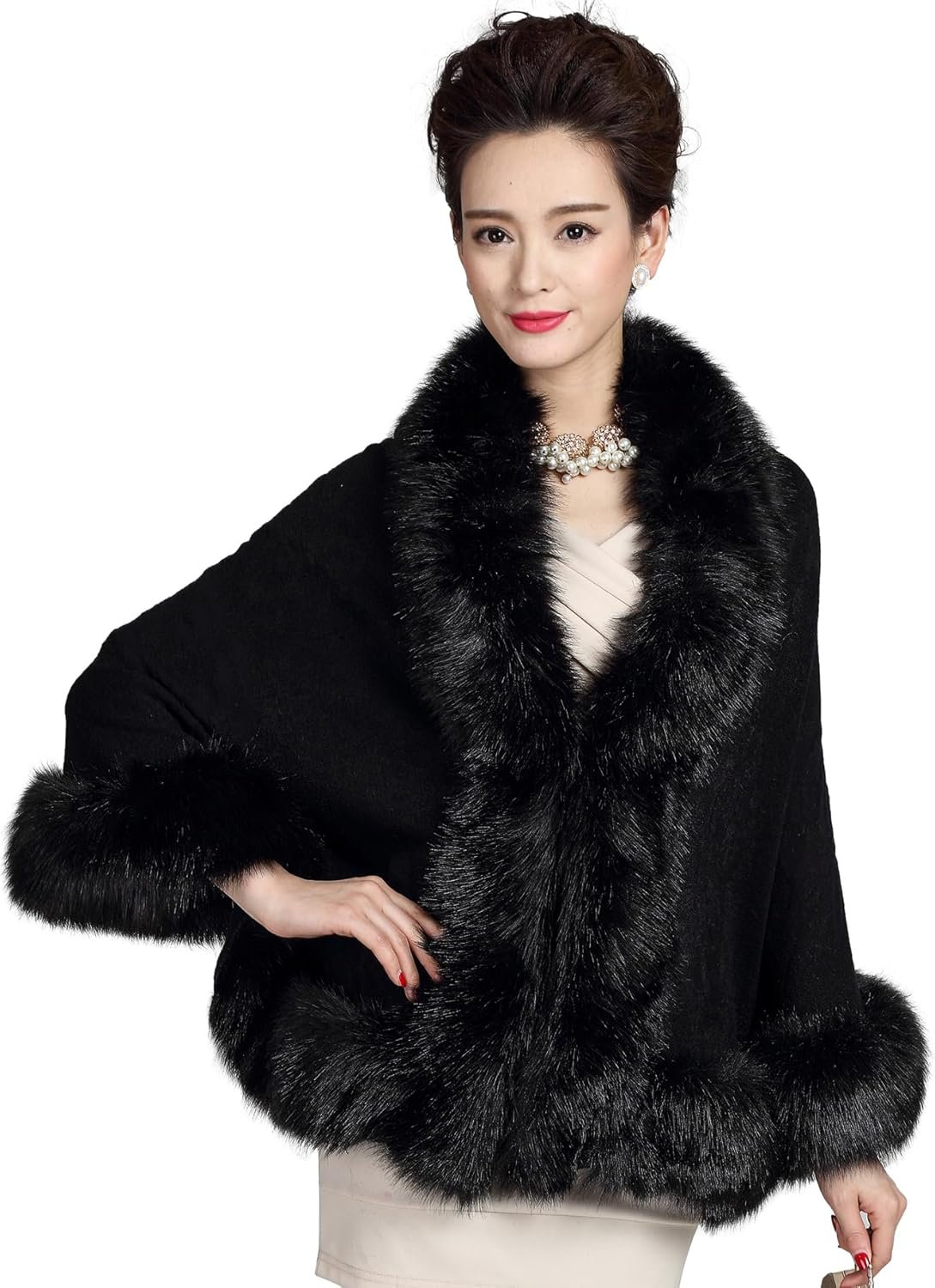 ELFJOY Bridal Faux Fur Shawl White Fur Coat Women Faux Fur Wrap for Evening Dresses Luxury Fur Cape for Wedding Evening Party 2 ELFJOY Bridal Faux Fur Shawl White Fur Coat Women Faux Fur Wrap for Evening Dresses Luxury Fur Cape for Wedding Evening Party - Image 2