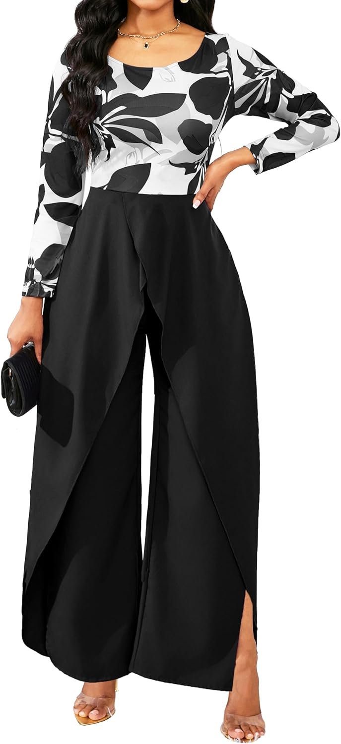 SxClub Overlay Jumpsuit for Women Sexy Elegant Long Split Pants Cocktail Jumpsuits Dressy