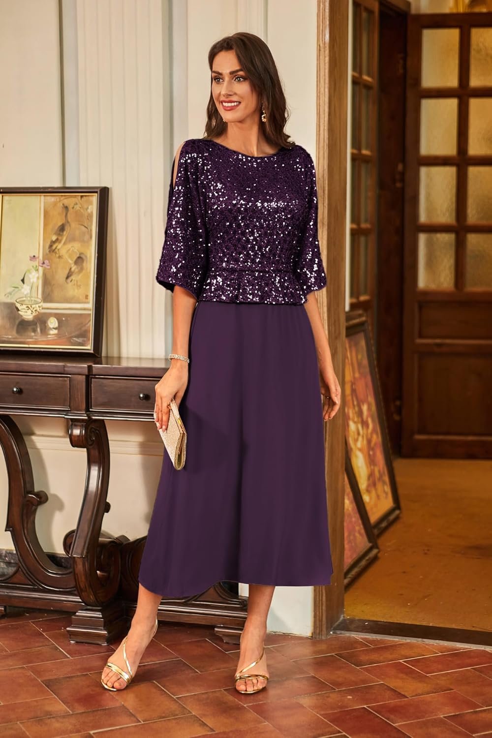 GRACE KARIN Sequin Dress for Women 2024 Mother of The Bride Dresses Wedding Guest Formal Chiffon Evening Gown 3 GRACE KARIN Sequin Dress for Women 2024 Mother of The Bride Dresses Wedding Guest Formal Chiffon Evening Gown - Image 3