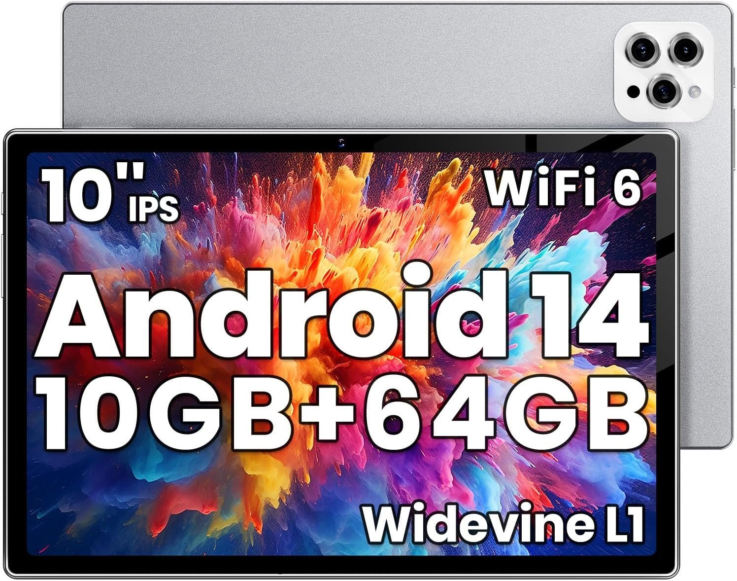 Android Tablet, 2024 Tablet 10 inch Android 14 Tablets, Octa-Core 10GB RAM 64GB ROM | 6000mAh Battery, 1024GB Expand |1080 * 800 HD IPS Touchscreen | 5G/2.4G WiFi 6 | Bluetooth 5.0 (Slive)