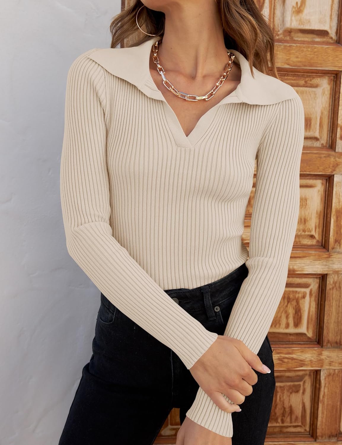 ZESICA Sweaters for Women 2024 Fall Long Sleeve V Neck Ribbed Knit Pullover Tops Casual Slim Fit Basic Tee Shirts 4 ZESICA Sweaters for Women 2024 Fall Long Sleeve V Neck Ribbed Knit Pullover Tops Casual Slim Fit Basic Tee Shirts - Image 4