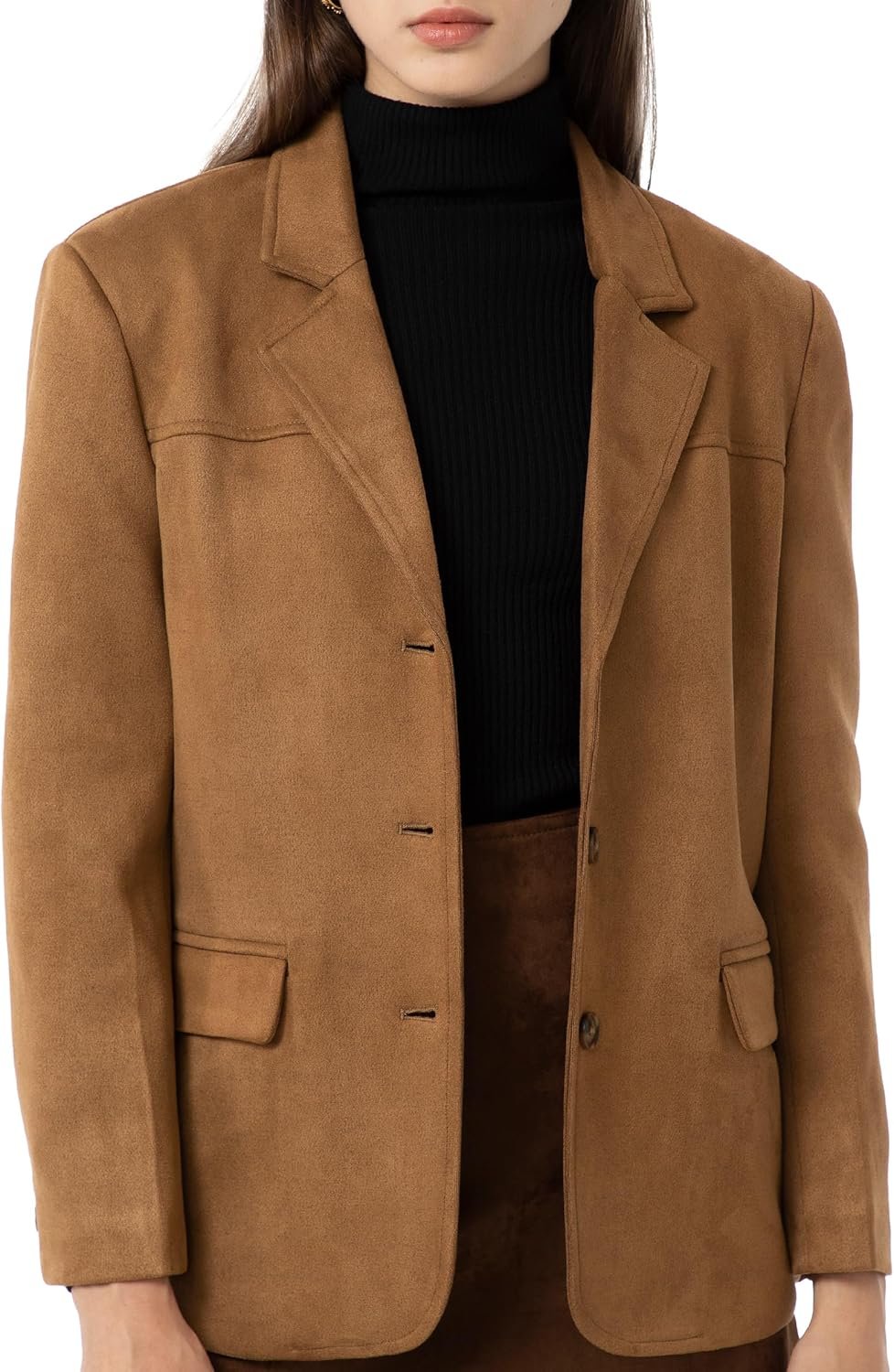 Ababalaya Women's Faux Suede Blazer Thick Jacket 2024 Fall Fashion Casual Coat