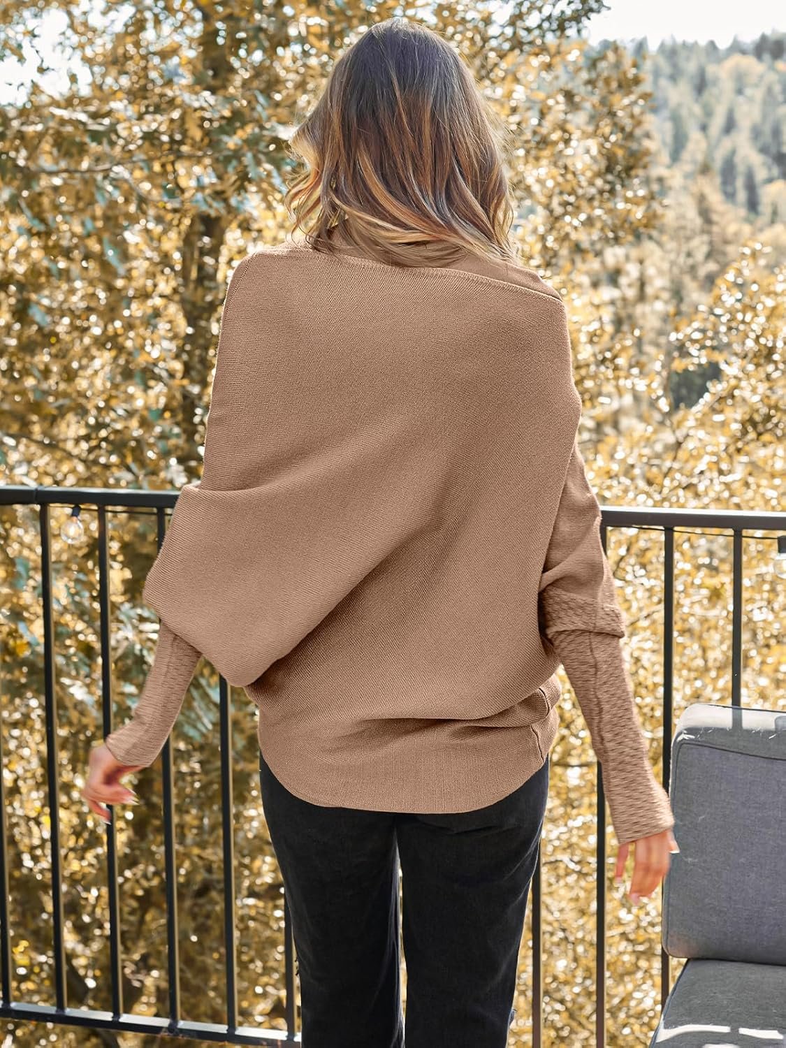 LILLUSORY Womens Batwing Oversized Sweaters Assymetrical Off The Shoulder Boat Neck Wrap Tunic Tops Fall Fashion Cloth Outfit 3 LILLUSORY Womens Batwing Oversized Sweaters Assymetrical Off The Shoulder Boat Neck Wrap Tunic Tops Fall Fashion Cloth Outfit - Image 3