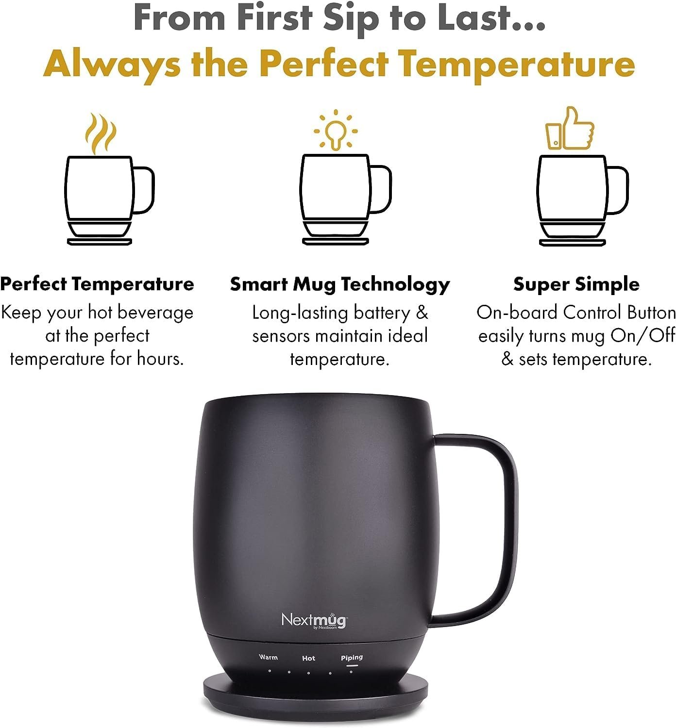 Nextmug - Temperature-Controlled, Self-Heating Coffee Mug (Graphite - 14 oz.) 2 Nextmug - Temperature-Controlled, Self-Heating Coffee Mug (Graphite - 14 oz.) - Image 2