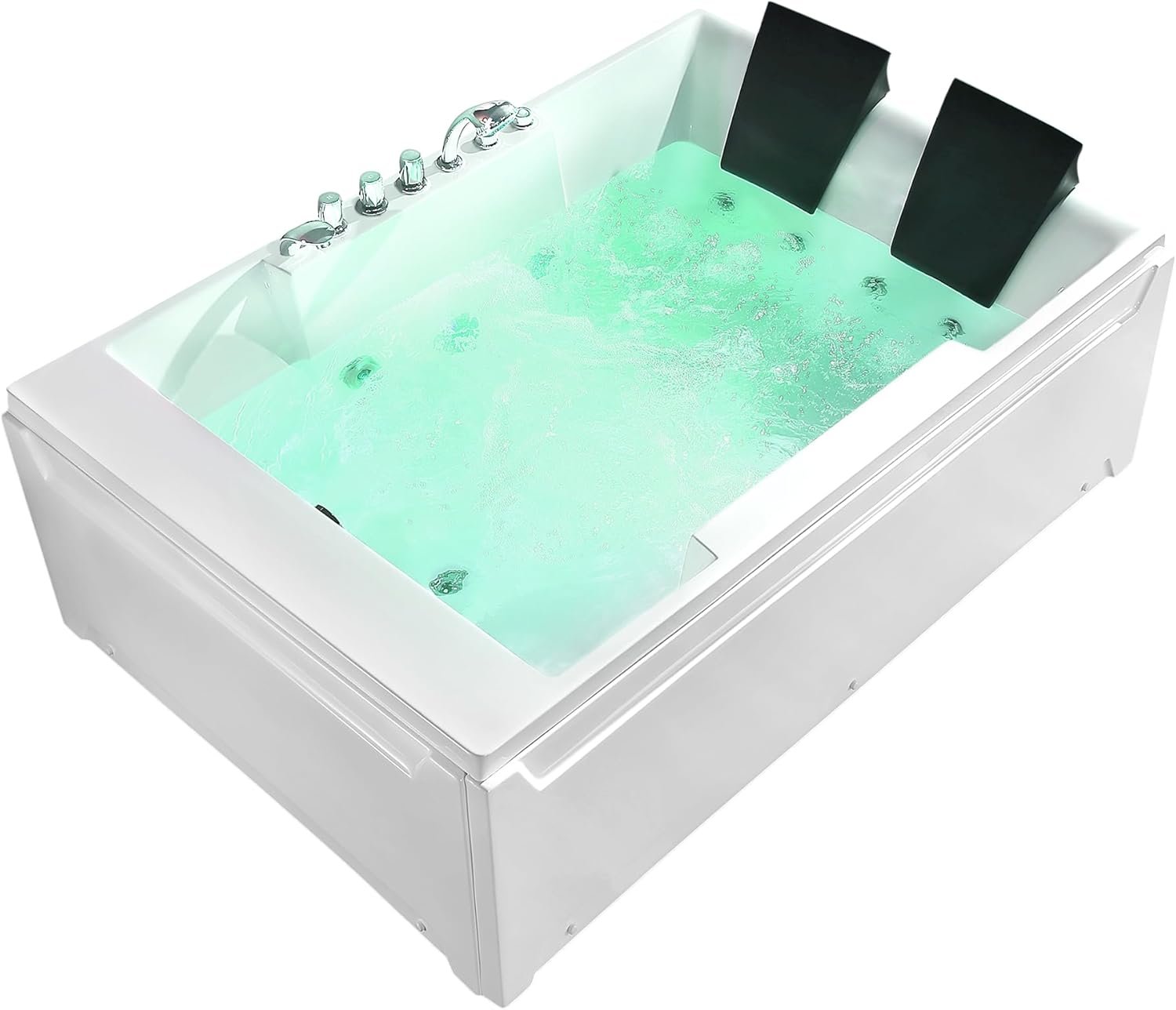 Empava 72" x 48" Whirlpool Tub, 2 Person Jetted Bathtub, Hydro Massage & Chromatherapy [ETL Certified], 3 Sided Apron, Acrylic , 1125 Watt, 110 Gallons, Left Drain