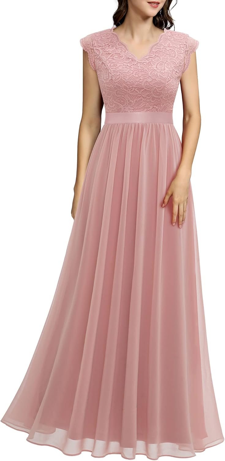 Dressystar Women's V Neck Sleeveless Lace Bridesmaid Dress Wedding Party Gown