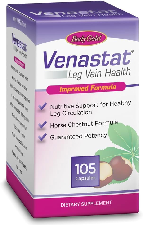 Body Gold Venastat Leg Vein Health, Circulation Support, Horse Chestnut, Diosmin, 105 Capsules, 52 Servings (105 CT)