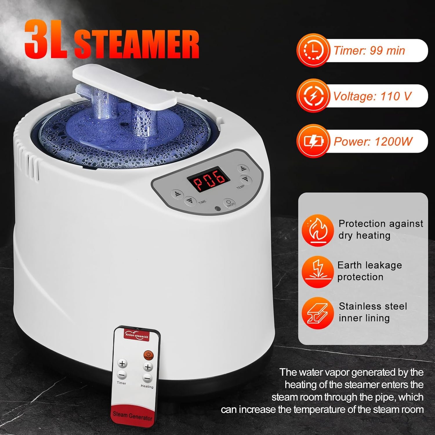 Extra Large Sauna Box, Steam Sauna, Portable Sauna for Home, Sauna Tent with 3L Steamer, Folding Chair and Remote Control, 9 Levels 6 Extra Large Sauna Box, Steam Sauna, Portable Sauna for Home, Sauna Tent with 3L Steamer, Folding Chair and Remote Control, 9 Levels - Image 6