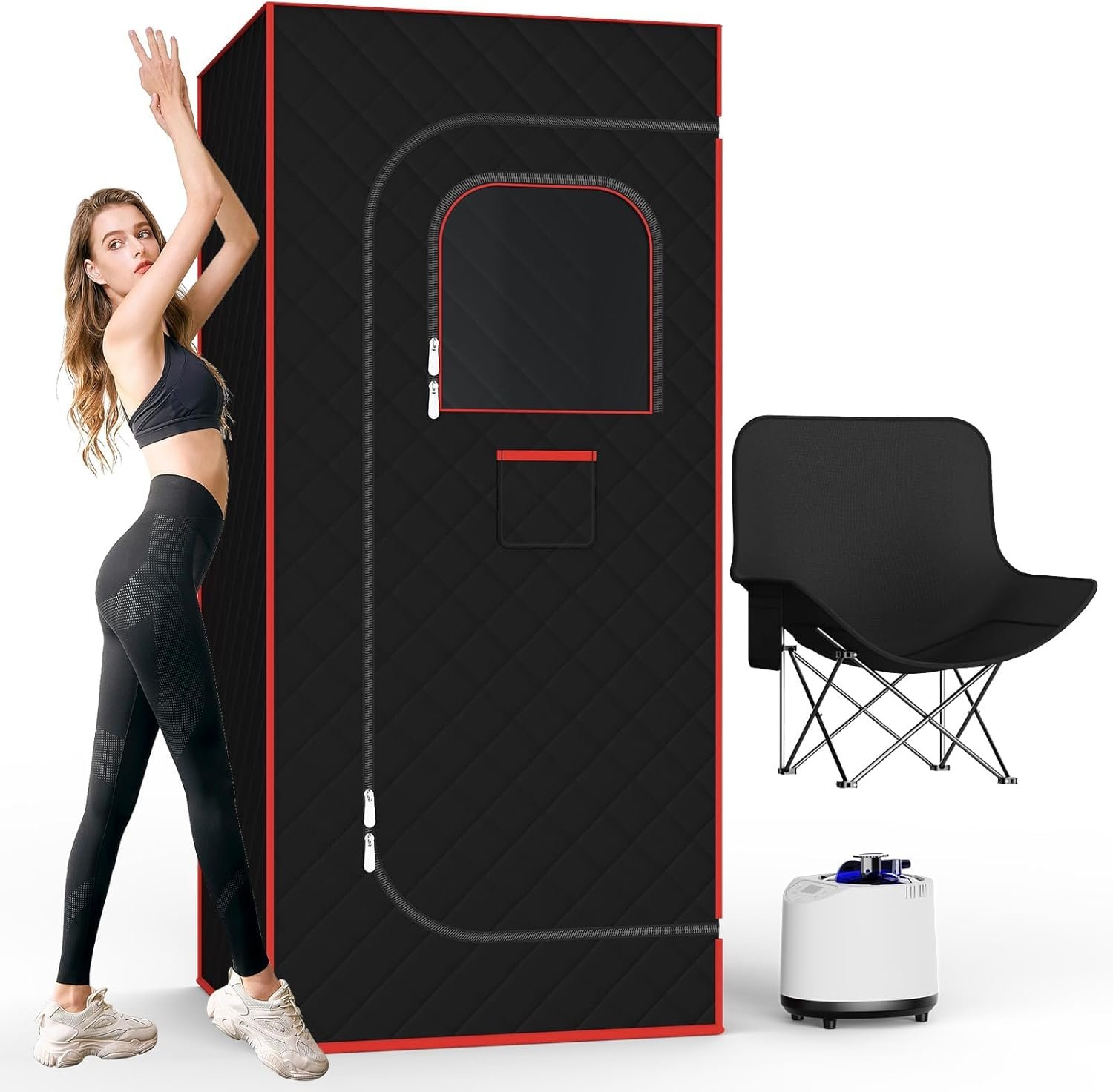 Portable Steam Sauna - Portable Sauna Box Full Body for Home Spa, 4-Sided Sauna Tent with Steamer 3 L 1200 W Steam Generator, Chair, Remote Control, 99 Minute Timer Included