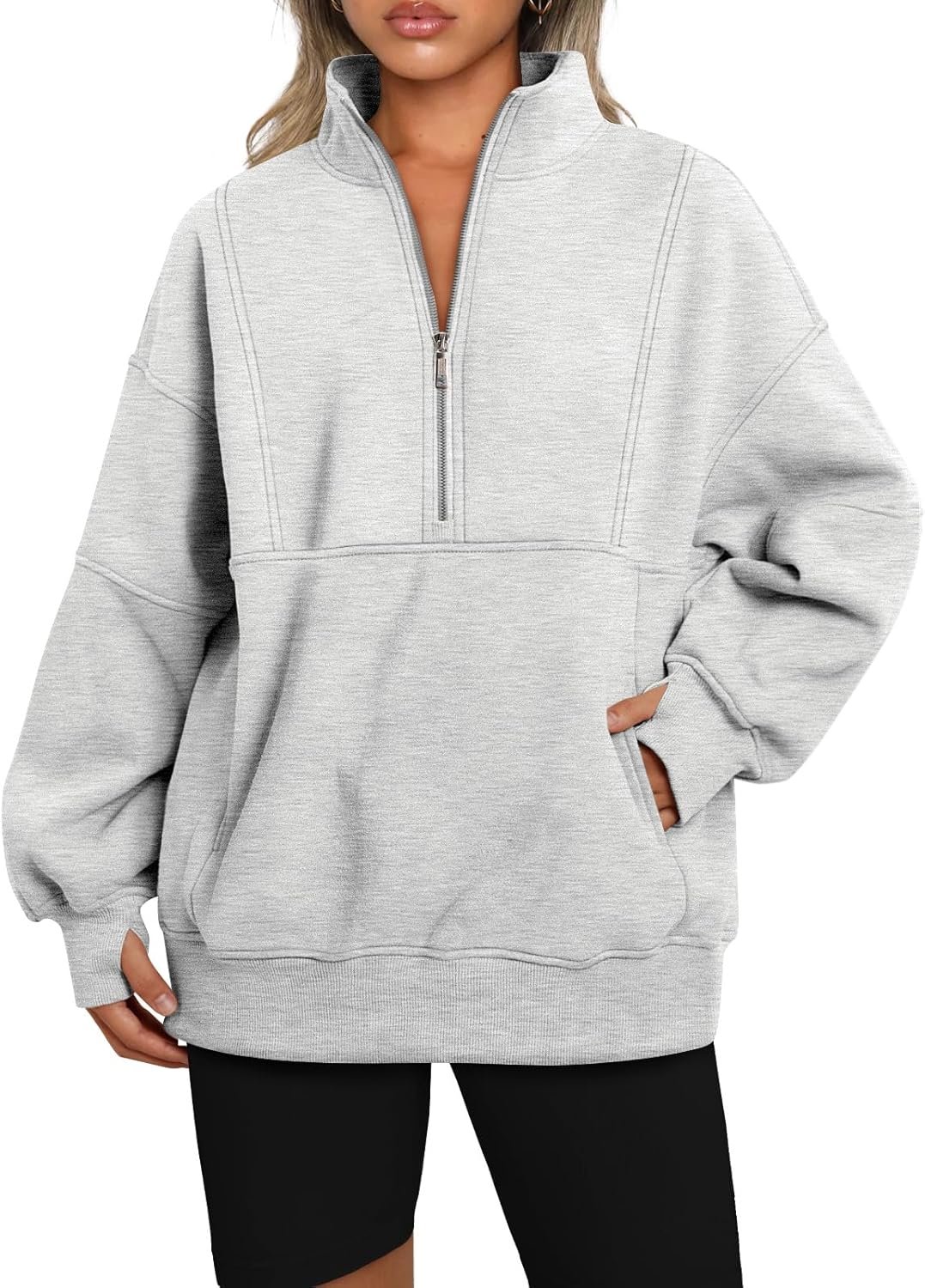 AUTOMET Women's Half Zip Oversized Sweatshirts Fleece Pullover Long Hoodies Casual Mock Turtleneck Sweaters with Pockets
