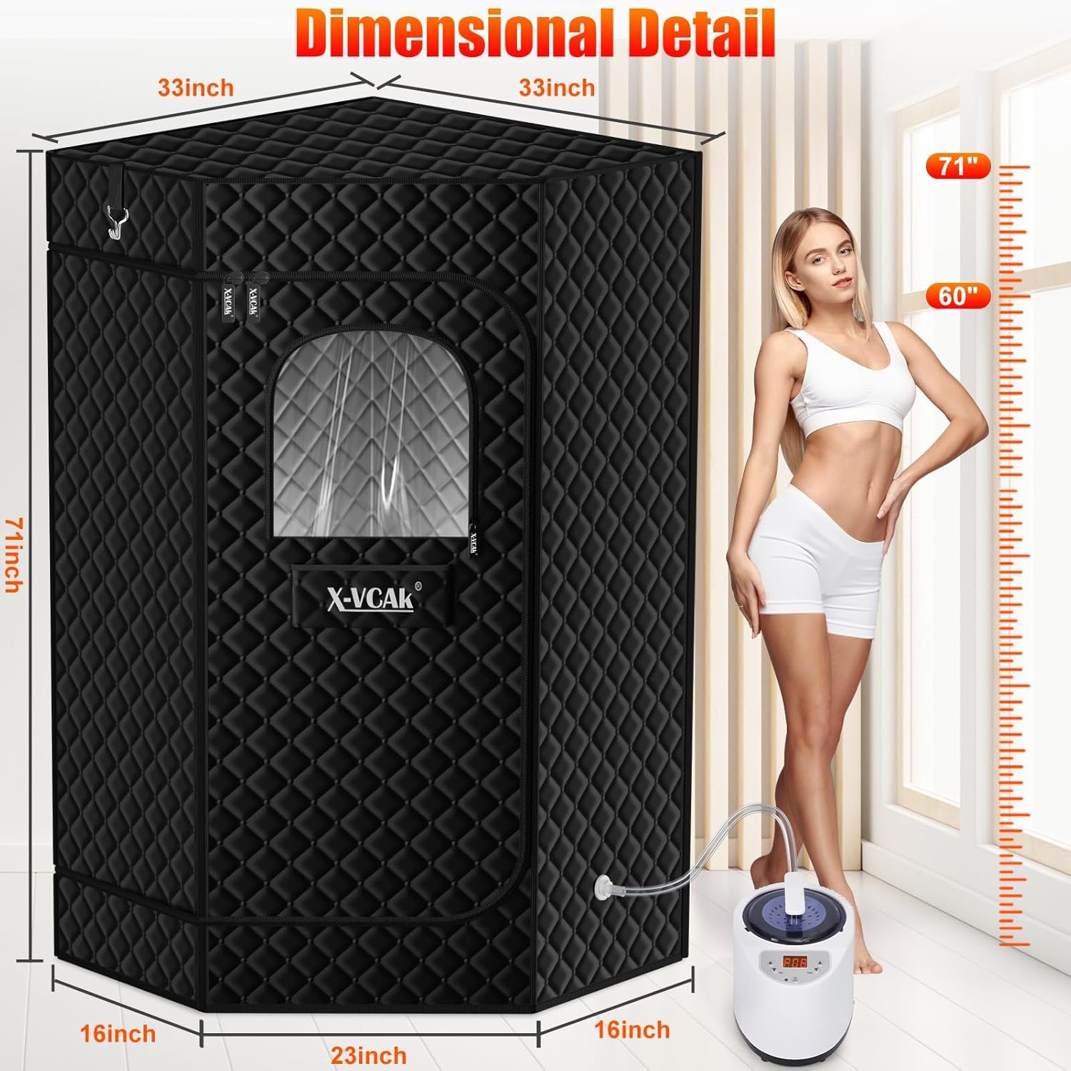 Extra Large Sauna Box, Steam Sauna, Portable Sauna for Home, Sauna Tent with 3L Steamer, Folding Chair and Remote Control, 9 Levels 5 Extra Large Sauna Box, Steam Sauna, Portable Sauna for Home, Sauna Tent with 3L Steamer, Folding Chair and Remote Control, 9 Levels - Image 5