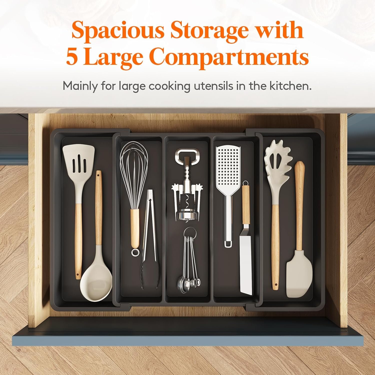 Lifewit Utensil Organizer for Kitchen Drawers, Expandable Cooking Utensil Tray, Adjustable Cutlery Silverware Flatware Holder, Plastic Kitchen Spatula Tools and Gadgets Storage Divider, Large, Black 3 Lifewit Utensil Organizer for Kitchen Drawers, Expandable Cooking Utensil Tray, Adjustable Cutlery Silverware Flatware Holder, Plastic Kitchen Spatula Tools and Gadgets Storage Divider, Large, Black - Image 3