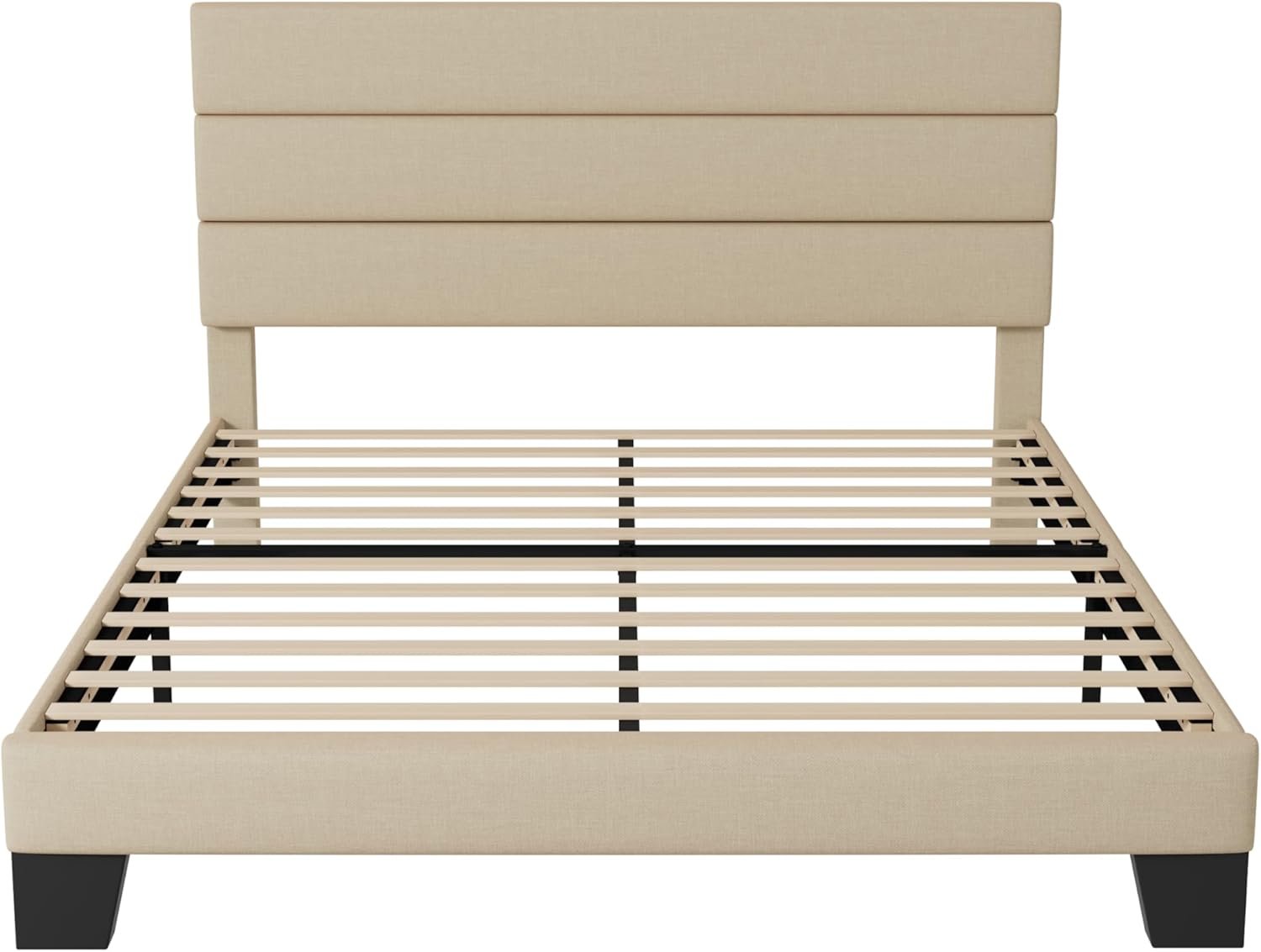 Allewie Queen Size Platform Bed Frame with Fabric Upholstered Headboard and Wooden Slats Support, Fully Upholstered Mattress Foundation/No Box Spring Needed/Easy Assembly, Beige 8 Allewie Queen Size Platform Bed Frame with Fabric Upholstered Headboard and Wooden Slats Support, Fully Upholstered Mattress Foundation/No Box Spring Needed/Easy Assembly, Beige - Image 8