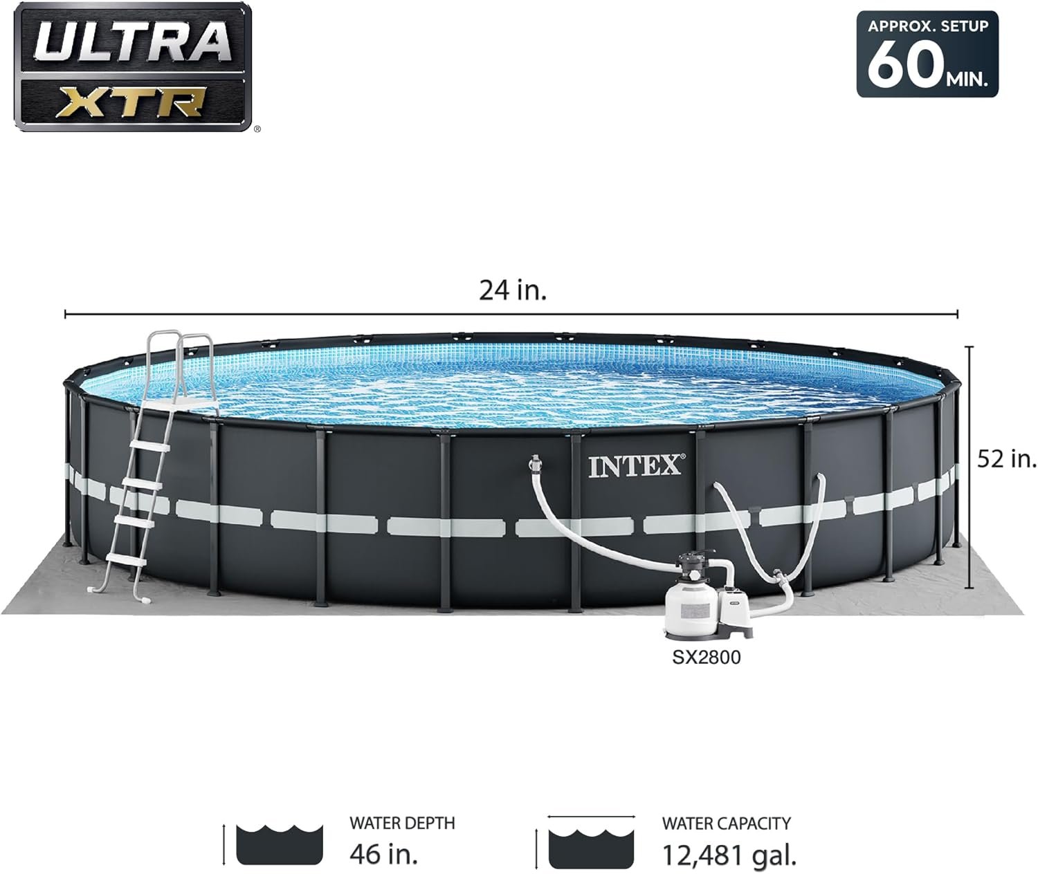Intex Ultra XTR Deluxe Above Ground Swimming Pool Set, Includes Cartridge Sand Filter Pump, SuperTough Puncture Resistant, Rust Resistant, 24' x 52" 3 Intex Ultra XTR Deluxe Above Ground Swimming Pool Set, Includes Cartridge Sand Filter Pump, SuperTough Puncture Resistant, Rust Resistant, 24' x 52" - Image 3