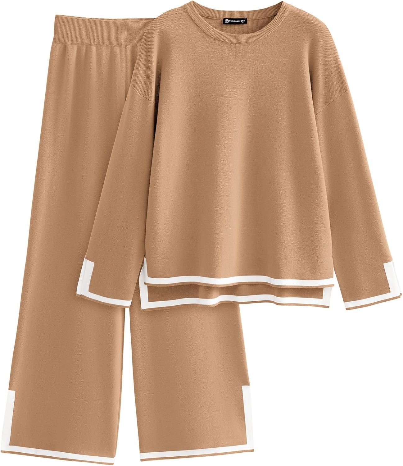 PRETTYGARDEN Women's 2 Piece Knit Sweater Set Casual Long Sleeve Pullover Wide Leg Pants Sweatsuit Tracksuit Outfit