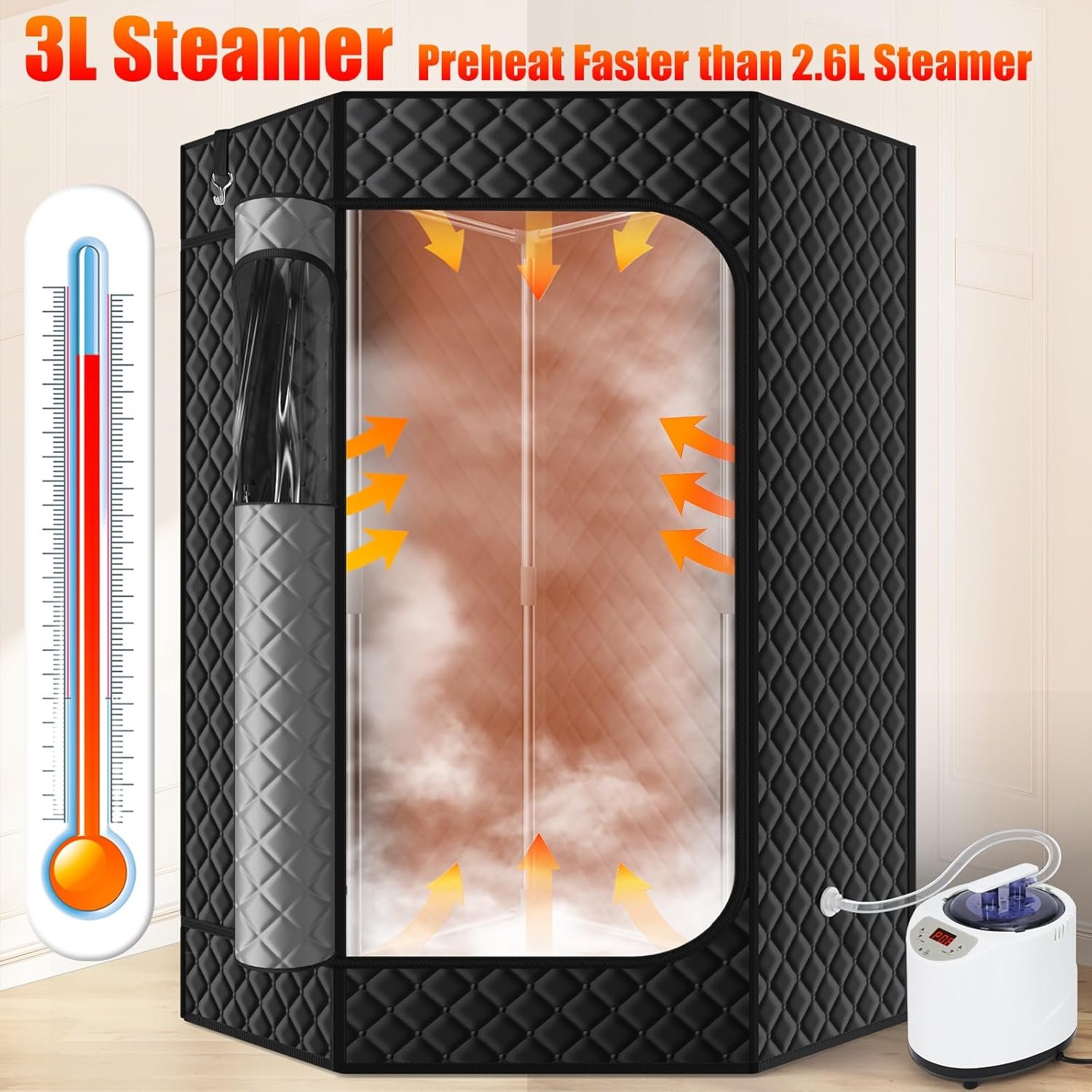 Extra Large Sauna Box, Steam Sauna, Portable Sauna for Home, Sauna Tent with 3L Steamer, Folding Chair and Remote Control, 9 Levels 2 Extra Large Sauna Box, Steam Sauna, Portable Sauna for Home, Sauna Tent with 3L Steamer, Folding Chair and Remote Control, 9 Levels - Image 2