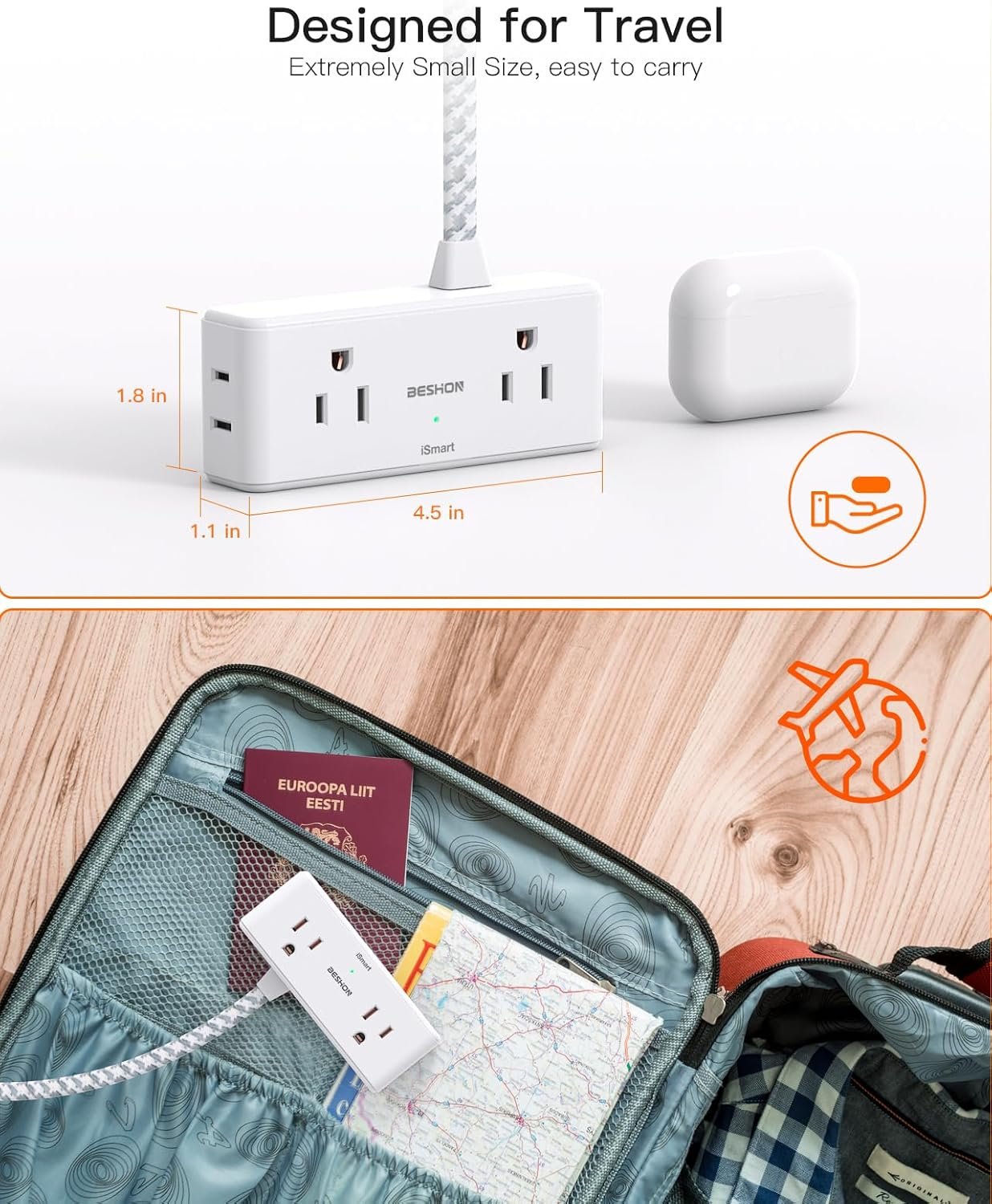 Flat Extension Cord 6 feet, Flat Plug Power Strip, 4 Widely Outlets with 3 USB Ports (2 USB C), 3 Side Outlet Extender with Extension Cord with Multiple Outlets for Home, Office, Dorm Room Essentials 5 Flat Extension Cord 6 feet, Flat Plug Power Strip, 4 Widely Outlets with 3 USB Ports (2 USB C), 3 Side Outlet Extender with Extension Cord with Multiple Outlets for Home, Office, Dorm Room Essentials - Image 5