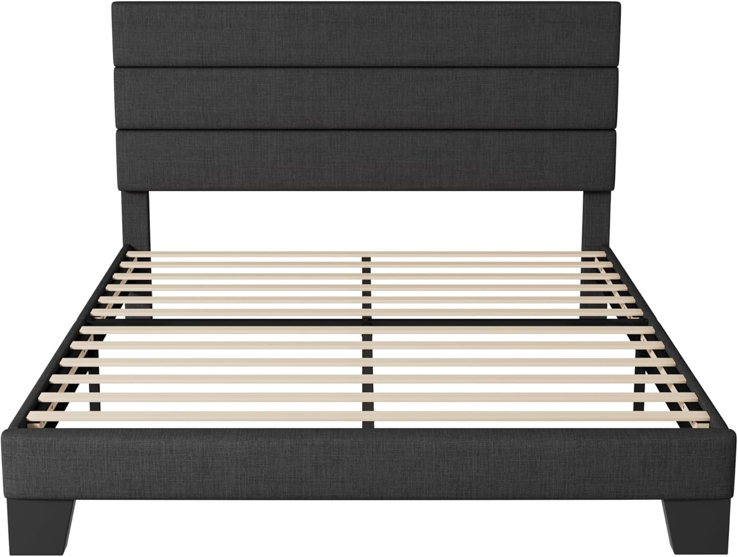 Allewie Queen Size Platform Bed Frame with Fabric Upholstered Headboard and Wooden Slats Support, Fully Upholstered Mattress Foundation/No Box Spring Needed/Easy Assembly, Dark Grey 8 Allewie Queen Size Platform Bed Frame with Fabric Upholstered Headboard and Wooden Slats Support, Fully Upholstered Mattress Foundation/No Box Spring Needed/Easy Assembly, Dark Grey - Image 8