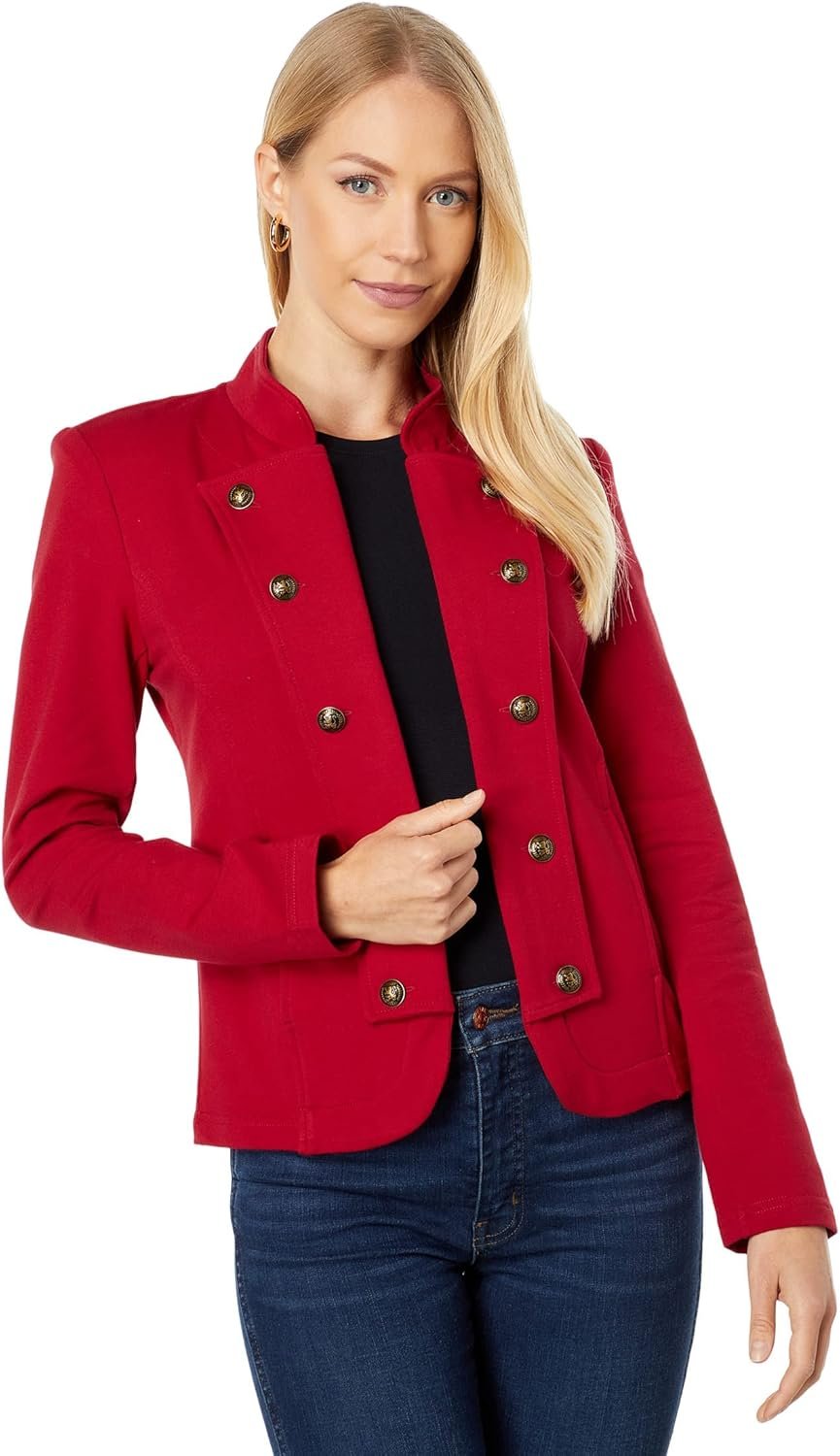 Tommy Hilfiger Women's Casual Blazers Open Front Long Sleeve Band JacketChili Pepper,X-Large