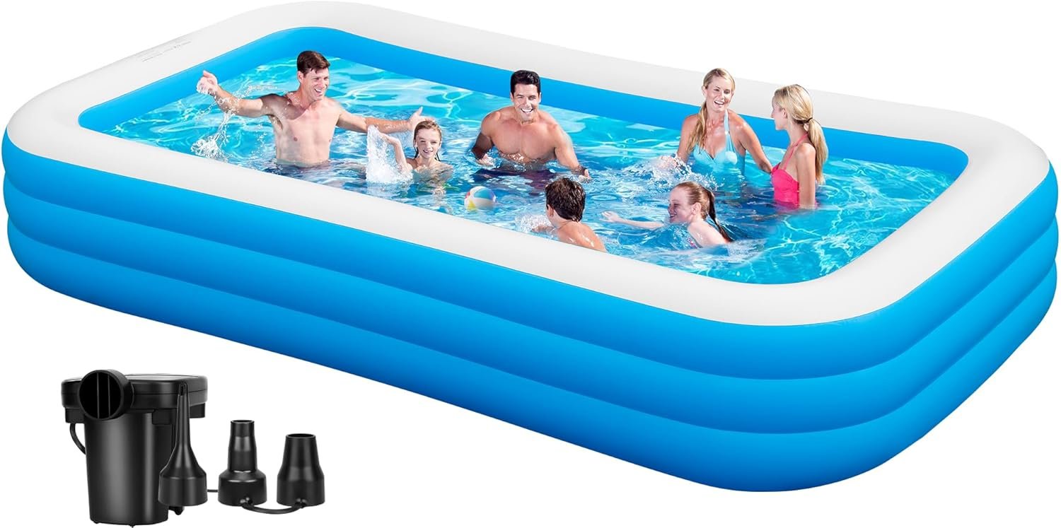Inflatable Pool Large - 130'' X 72'' X 22'', Oversize Blow Up Pool with Pump, Thickened 0.6mm Adult Pools for Family, Big Swimming Pool for Outdoor Backyard Garden Summer
