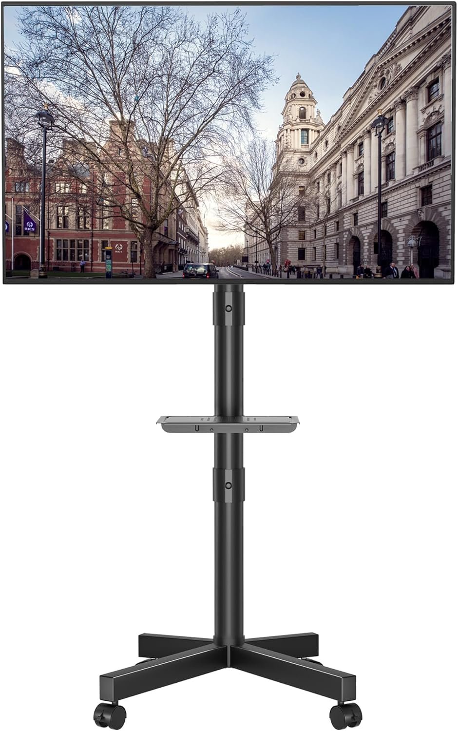 BONTEC Mobile TV Stand, Tilt Rolling TV Cart with Media Shelf and Locking Wheels, Fits 23-60” LED, LCD, OLED Flat Curved TVs, Holds Up to 55lbs, Max VESA 400x400mm