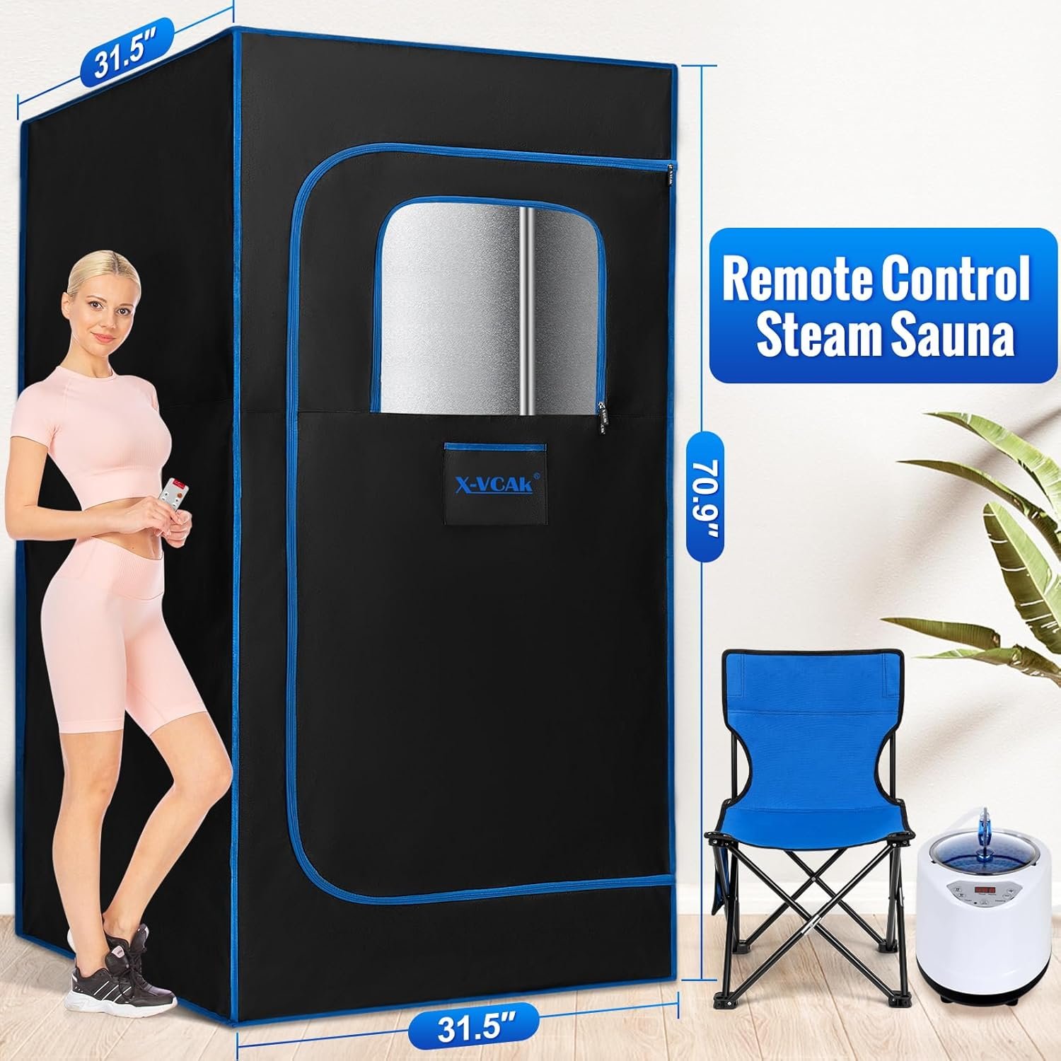 Sauna Box, Portable Sauna, Steam Sauna for Home with 3L Steamer, Remote Control, Folding Chair, 31.5”x 31.5”x 70.9” 9 Sauna Box, Portable Sauna, Steam Sauna for Home with 3L Steamer, Remote Control, Folding Chair, 31.5”x 31.5”x 70.9” - Image 9