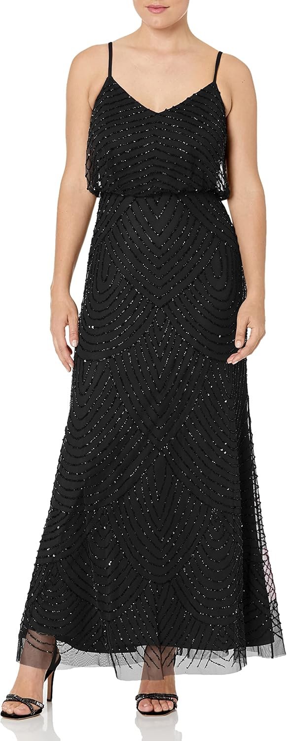 Adrianna Papell Women's Long Beaded Blouson Gown