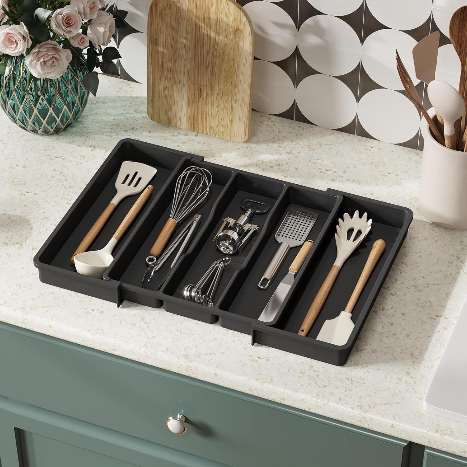 Lifewit Utensil Organizer for Kitchen Drawers, Expandable Cooking Utensil Tray, Adjustable Cutlery Silverware Flatware Holder, Plastic Kitchen Spatula Tools and Gadgets Storage Divider, Large, Black 9 Lifewit Utensil Organizer for Kitchen Drawers, Expandable Cooking Utensil Tray, Adjustable Cutlery Silverware Flatware Holder, Plastic Kitchen Spatula Tools and Gadgets Storage Divider, Large, Black - Image 9