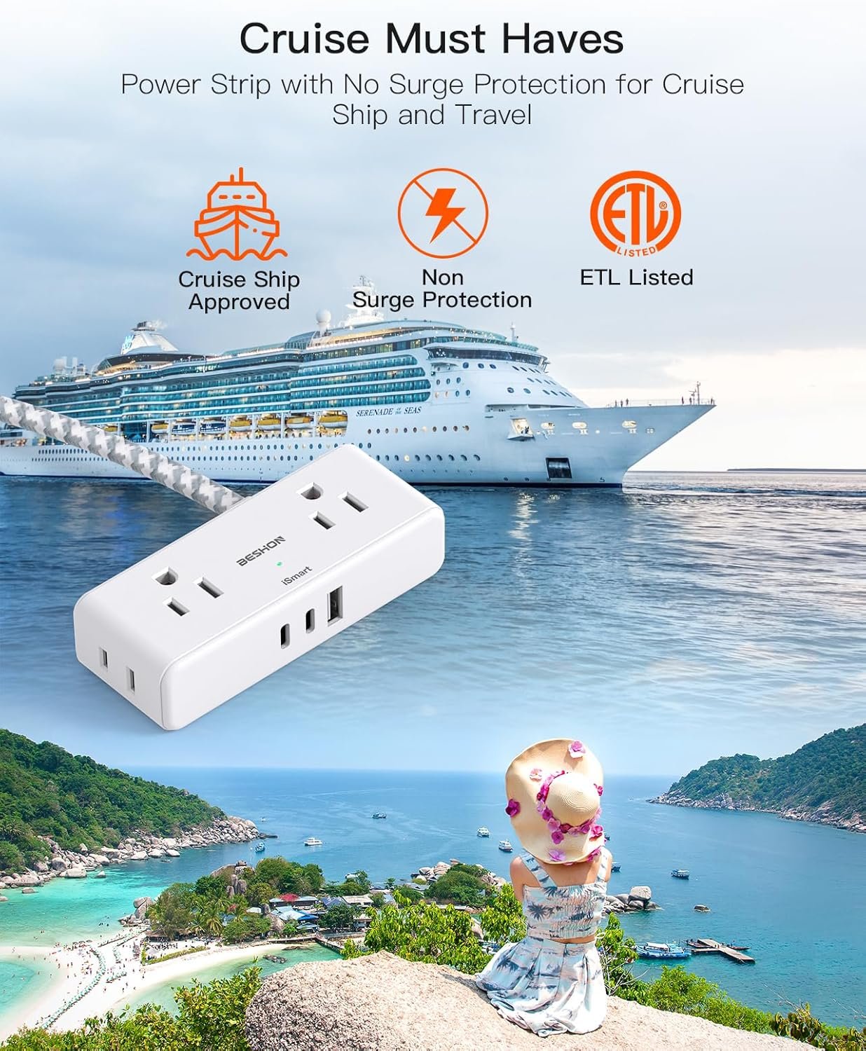 Flat Extension Cord 6 feet, Flat Plug Power Strip, 4 Widely Outlets with 3 USB Ports (2 USB C), 3 Side Outlet Extender with Extension Cord with Multiple Outlets for Home, Office, Dorm Room Essentials 7 Flat Extension Cord 6 feet, Flat Plug Power Strip, 4 Widely Outlets with 3 USB Ports (2 USB C), 3 Side Outlet Extender with Extension Cord with Multiple Outlets for Home, Office, Dorm Room Essentials - Image 7
