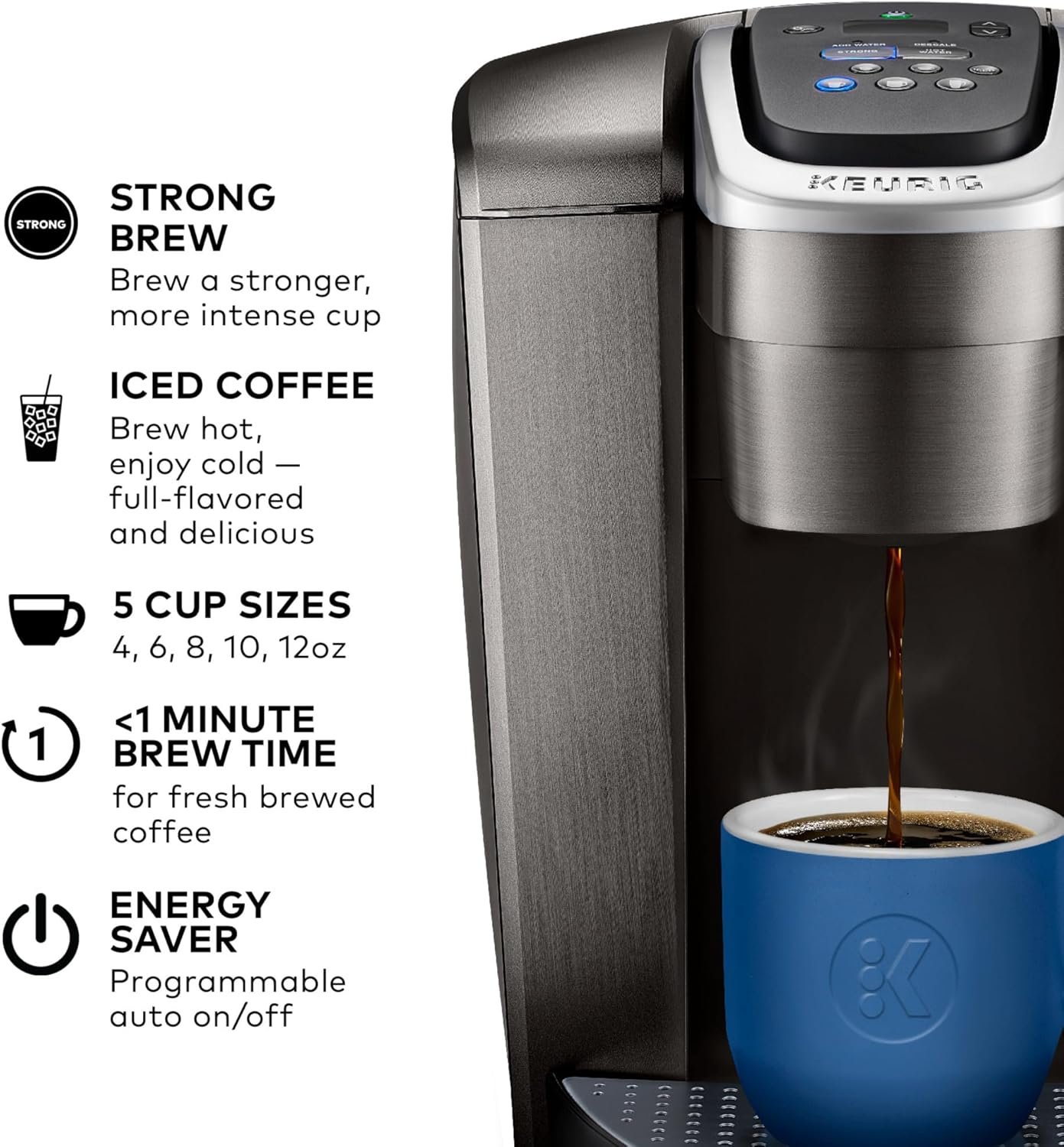 Keurig K-Elite Single Serve K-Cup Pod Coffee Maker, with Strength and Temperature Control, Iced Coffee Capability, 8 to 12oz Brew Size, Programmable, Brushed Slate 2 Keurig K-Elite Single Serve K-Cup Pod Coffee Maker, with Strength and Temperature Control, Iced Coffee Capability, 8 to 12oz Brew Size, Programmable, Brushed Slate - Image 2