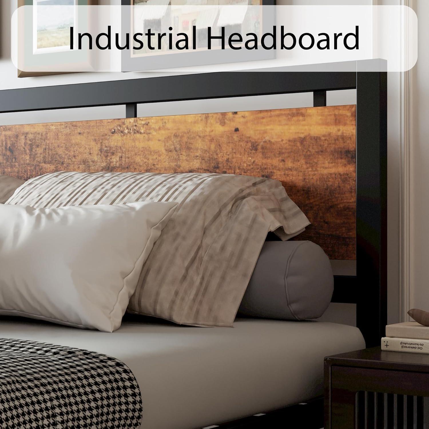 LIKIMIO King Bed Frame with Headboard and Footboard, Metal Strong Supports, Easy Assembly, Noise-Free, No Box Spring Needed, Vintage Brown 5 LIKIMIO King Bed Frame with Headboard and Footboard, Metal Strong Supports, Easy Assembly, Noise-Free, No Box Spring Needed, Vintage Brown - Image 5
