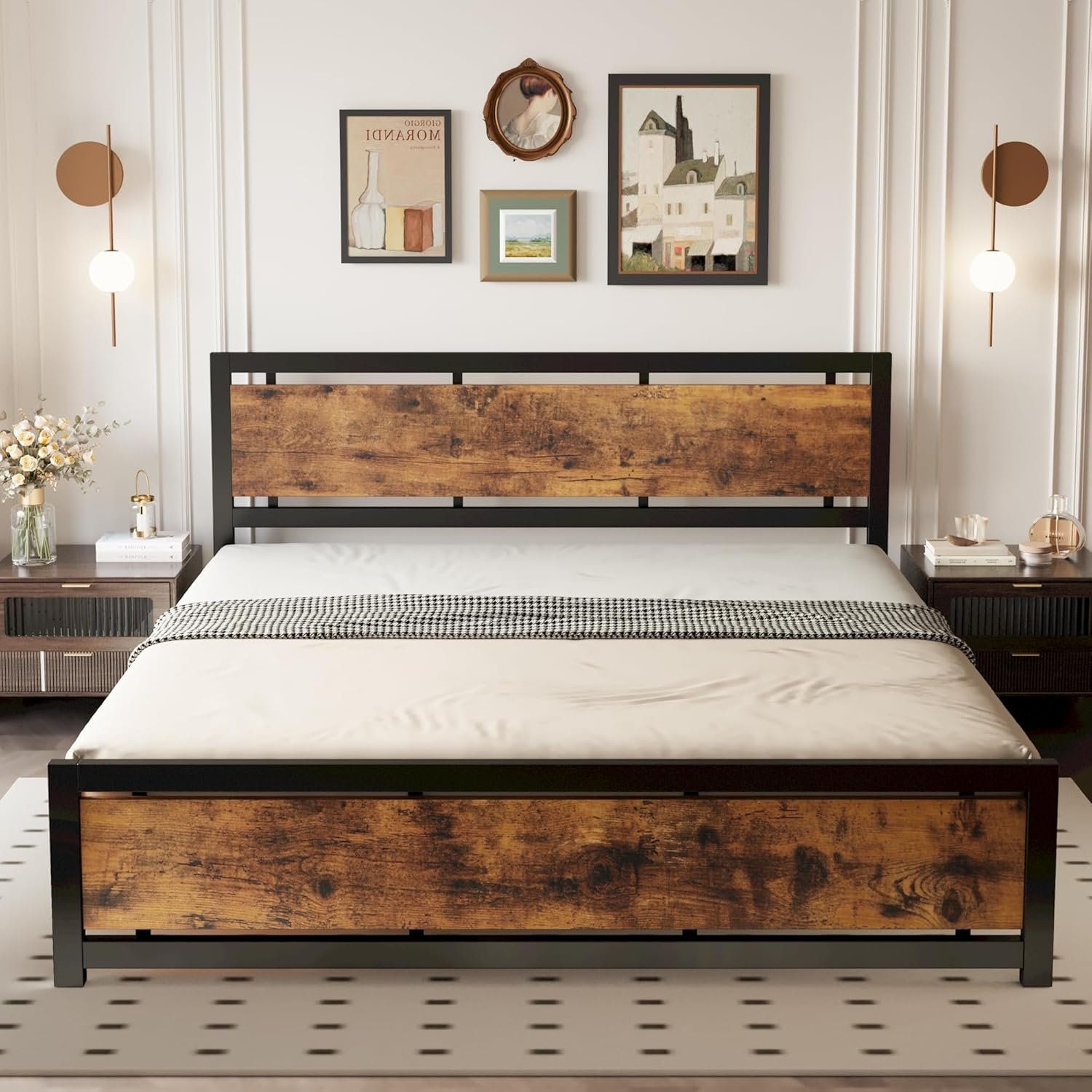 LIKIMIO King Bed Frame with Headboard and Footboard, Metal Strong Supports, Easy Assembly, Noise-Free, No Box Spring Needed, Vintage Brown 9 LIKIMIO King Bed Frame with Headboard and Footboard, Metal Strong Supports, Easy Assembly, Noise-Free, No Box Spring Needed, Vintage Brown - Image 9