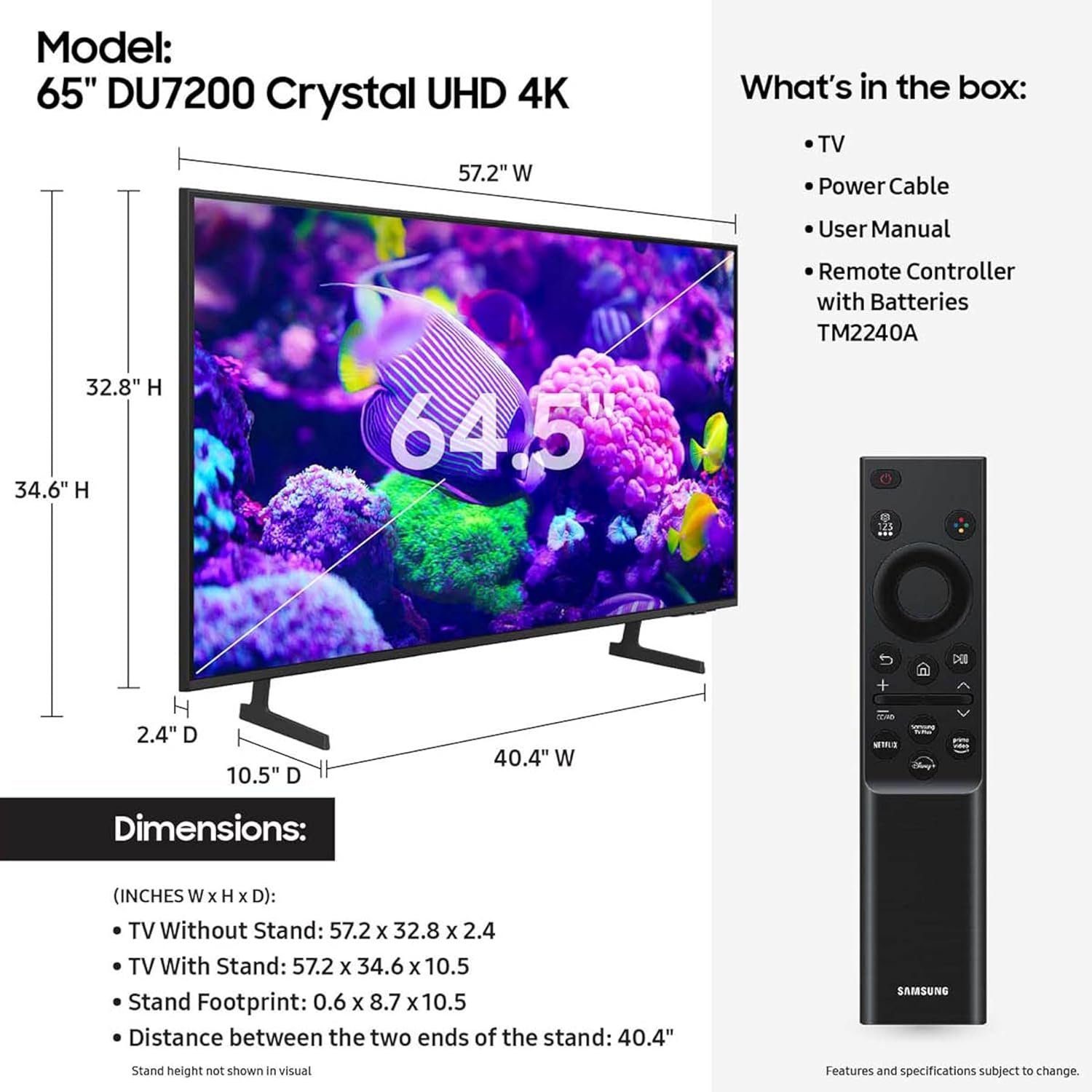 SAMSUNG 65-Inch Class Crystal UHD 4K DU7200 Series HDR Smart TV w/Object Tracking Sound Lite, PurColor, Motion Xcelerator, Mega Contrast, Q-Symphony (UN65DU7200, 2024 Model) 2 SAMSUNG 65-Inch Class Crystal UHD 4K DU7200 Series HDR Smart TV w/Object Tracking Sound Lite, PurColor, Motion Xcelerator, Mega Contrast, Q-Symphony (UN65DU7200, 2024 Model) - Image 2