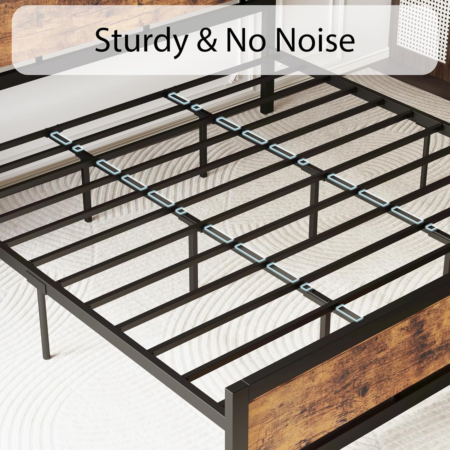 LIKIMIO King Bed Frame with Headboard and Footboard, Metal Strong Supports, Easy Assembly, Noise-Free, No Box Spring Needed, Vintage Brown 6 LIKIMIO King Bed Frame with Headboard and Footboard, Metal Strong Supports, Easy Assembly, Noise-Free, No Box Spring Needed, Vintage Brown - Image 6