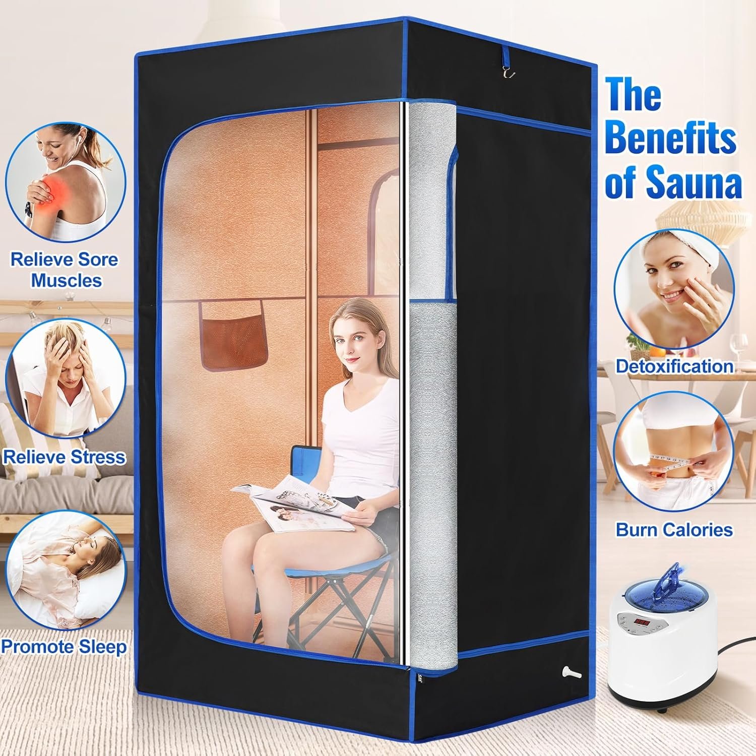 Sauna Box, Portable Sauna, Steam Sauna for Home with 3L Steamer, Remote Control, Folding Chair, 31.5”x 31.5”x 70.9” 5 Sauna Box, Portable Sauna, Steam Sauna for Home with 3L Steamer, Remote Control, Folding Chair, 31.5”x 31.5”x 70.9” - Image 5