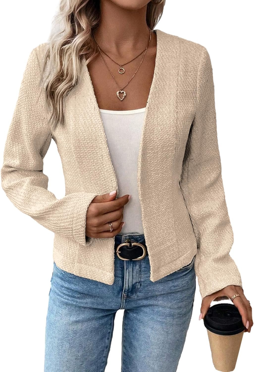 2024 Fall Winter Tweed Blazers for Women Fully-Lined Warm Collarless Elegant Petite Cute Casual Work Jacket Suit